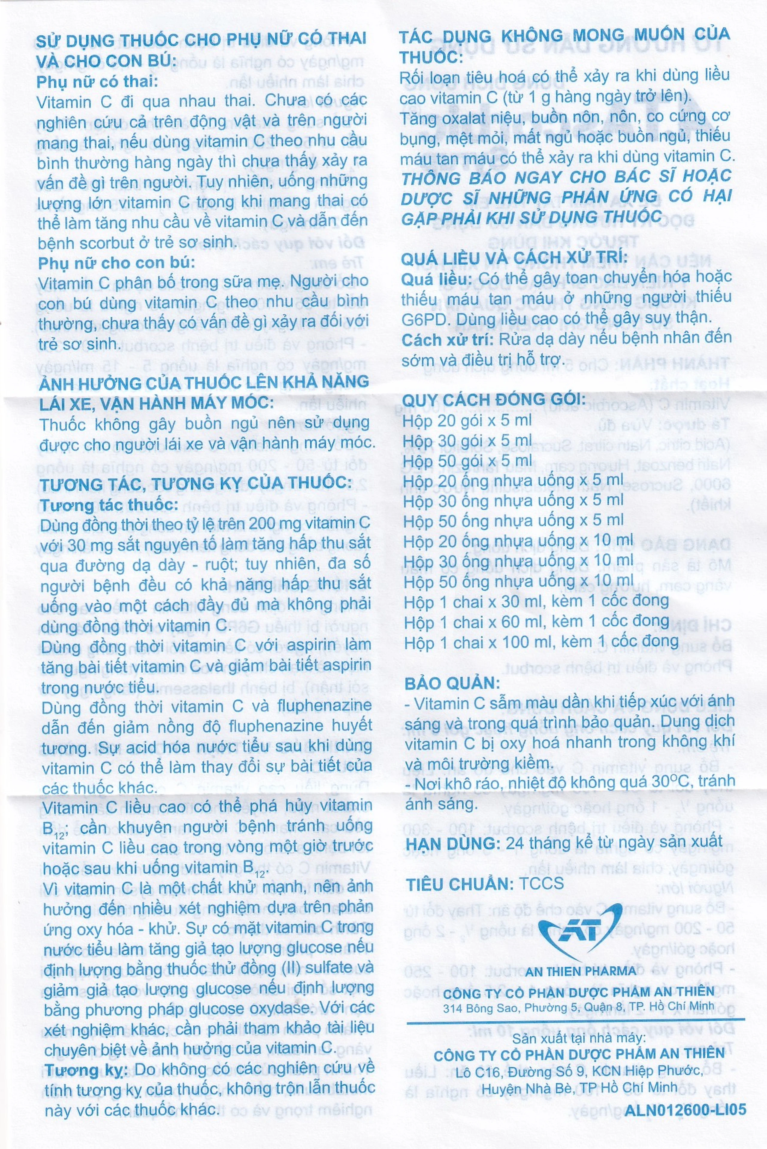 Siro A.T Ascorbic An Thiên bổ sung vitamin C, phòng và điều trị bệnh scorbut (30 ống x 10ml)