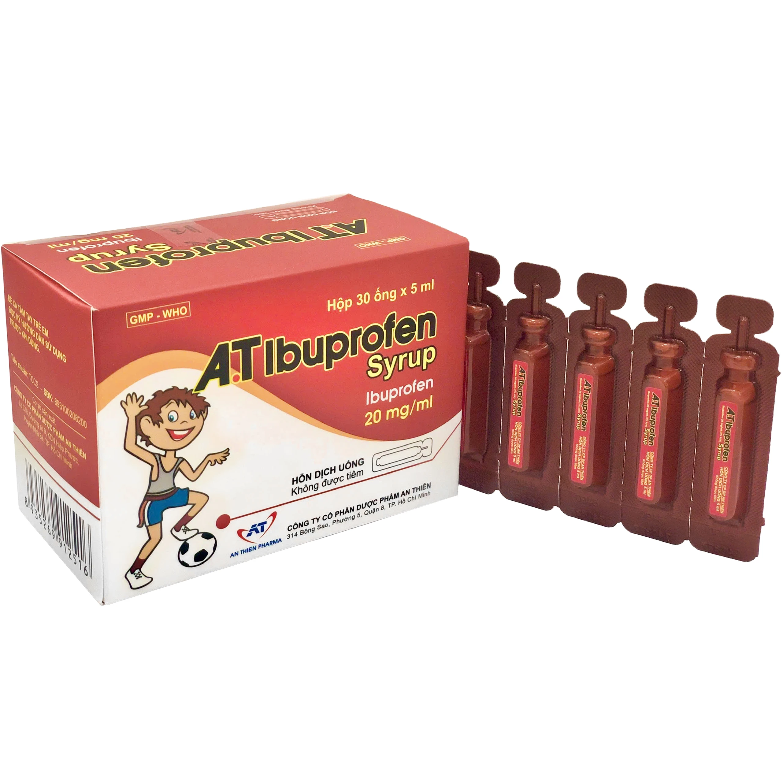 Siro A.T Ibuprofen 100mg An Thiên giảm đau, kháng viêm, hạ sốt (30 ống x 5ml) 1