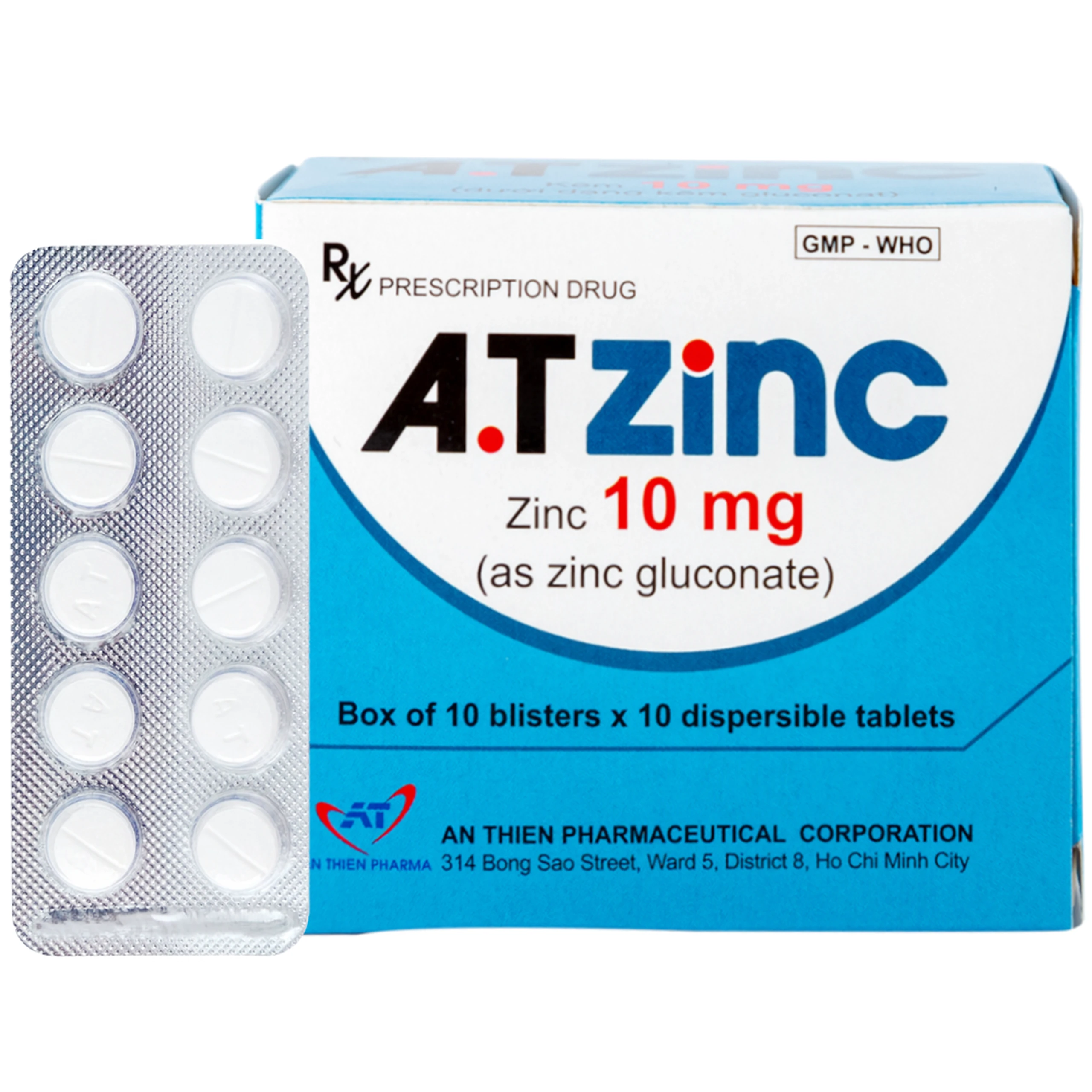 Thuốc A.T Zinc 10mg An Thiên điều trị tiêu chảy kéo dài (10 vỉ x 10 viên)
