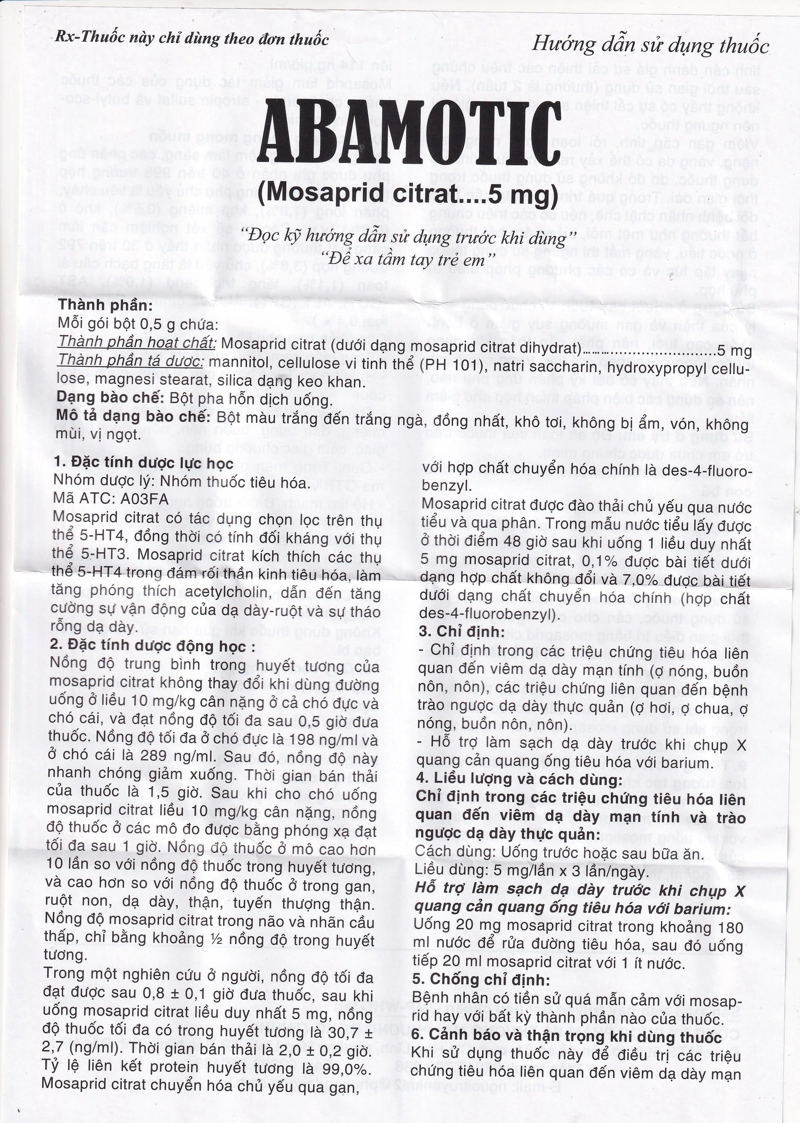 Bột pha uống Abamotic 5mg Phương Đông điều trị các triệu chứng tiêu hóa, viêm dạ dày (30 gói x 0,5g)