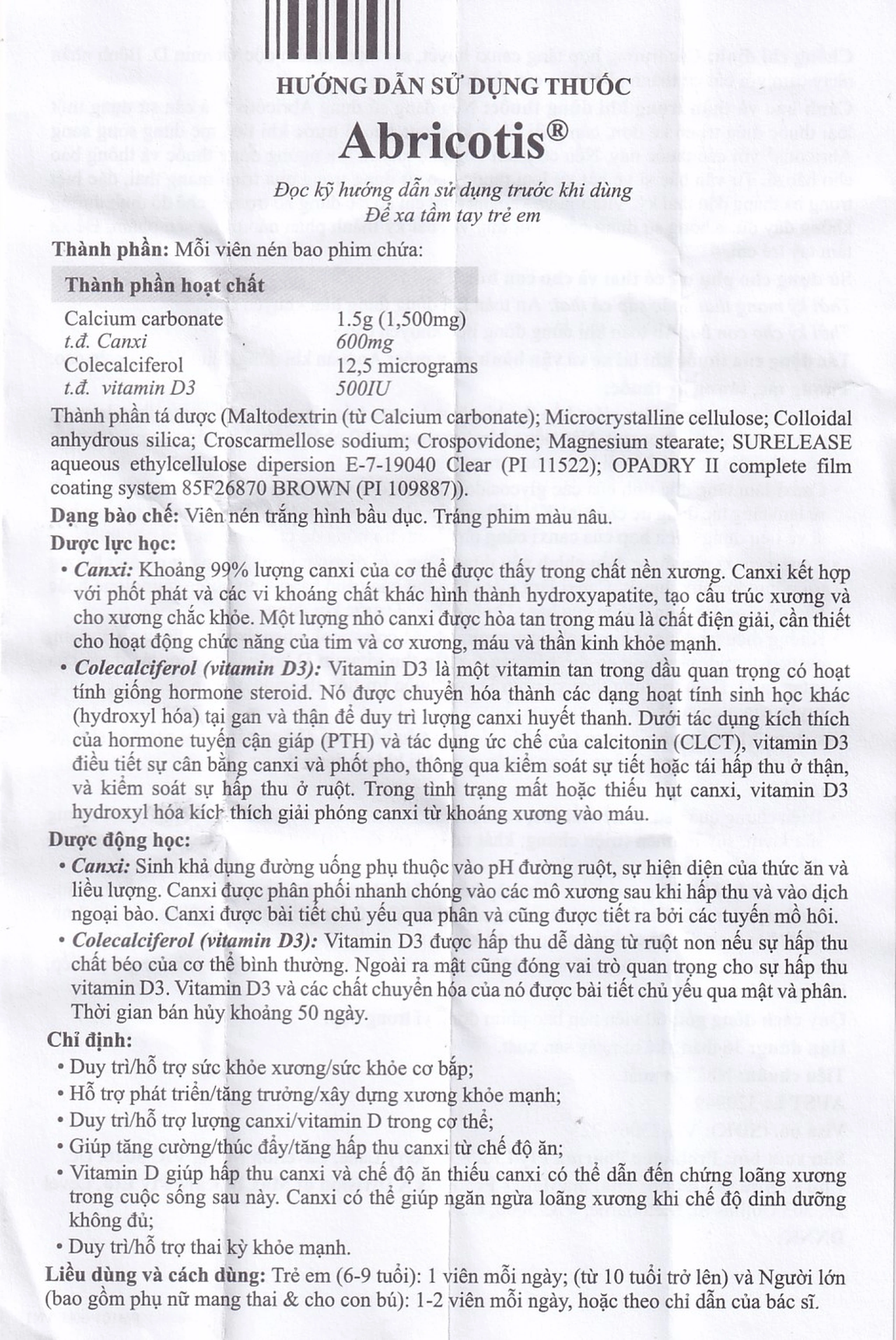 Thuốc Abricotis Probiotec hỗ trợ sức khỏe xương, cơ bắp, bổ sung canxi (6 vỉ x 10 viên)