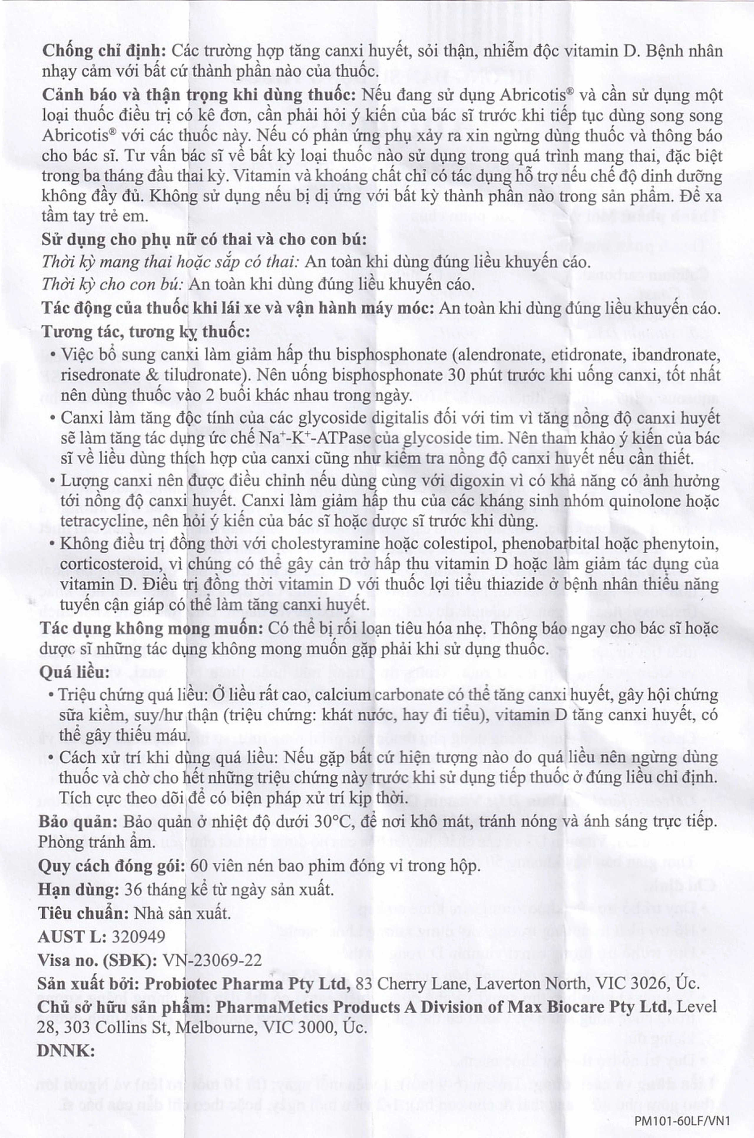 Thuốc Abricotis Probiotec hỗ trợ sức khỏe xương, cơ bắp, bổ sung canxi (6 vỉ x 10 viên)