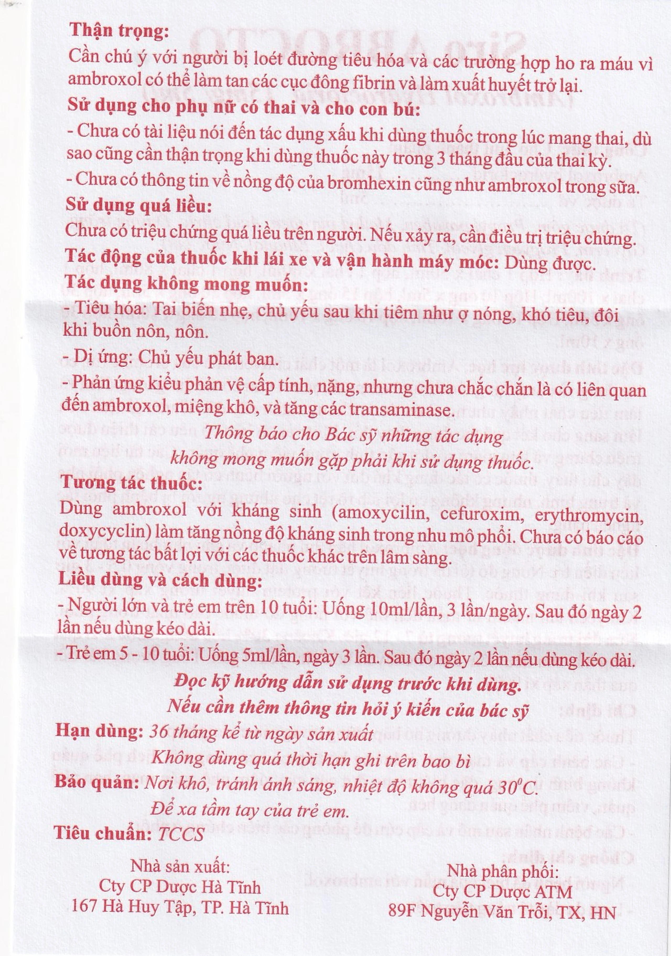 Siro Abrocto Dược Hà Tĩnh điều trị một số bệnh lý đường hô hấp (20 ống x 10ml)