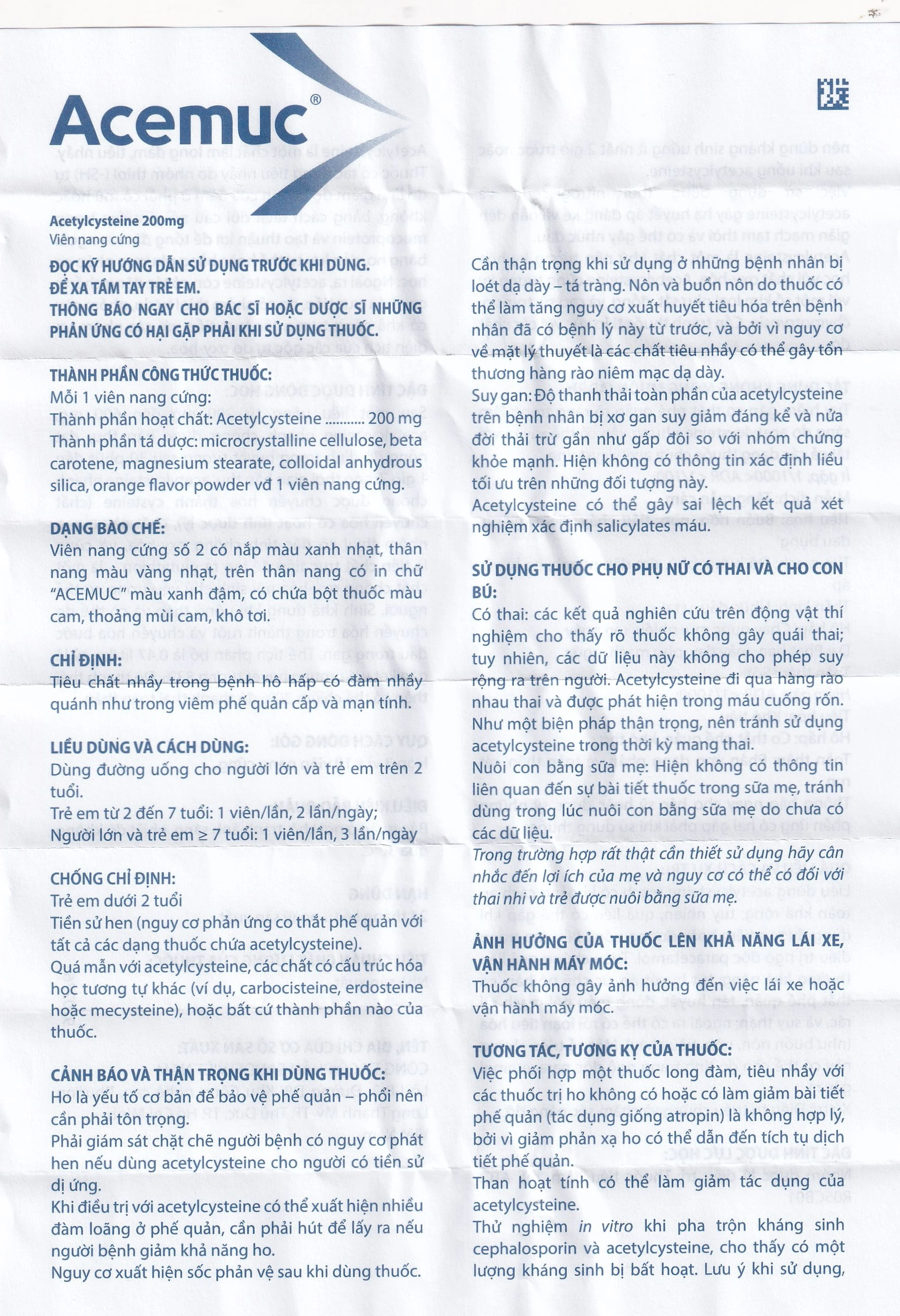 Thuốc Acemuc 200mg Sanofi long đàm, tiêu nhầy, giảm ho (3 vỉ x 10 viên)