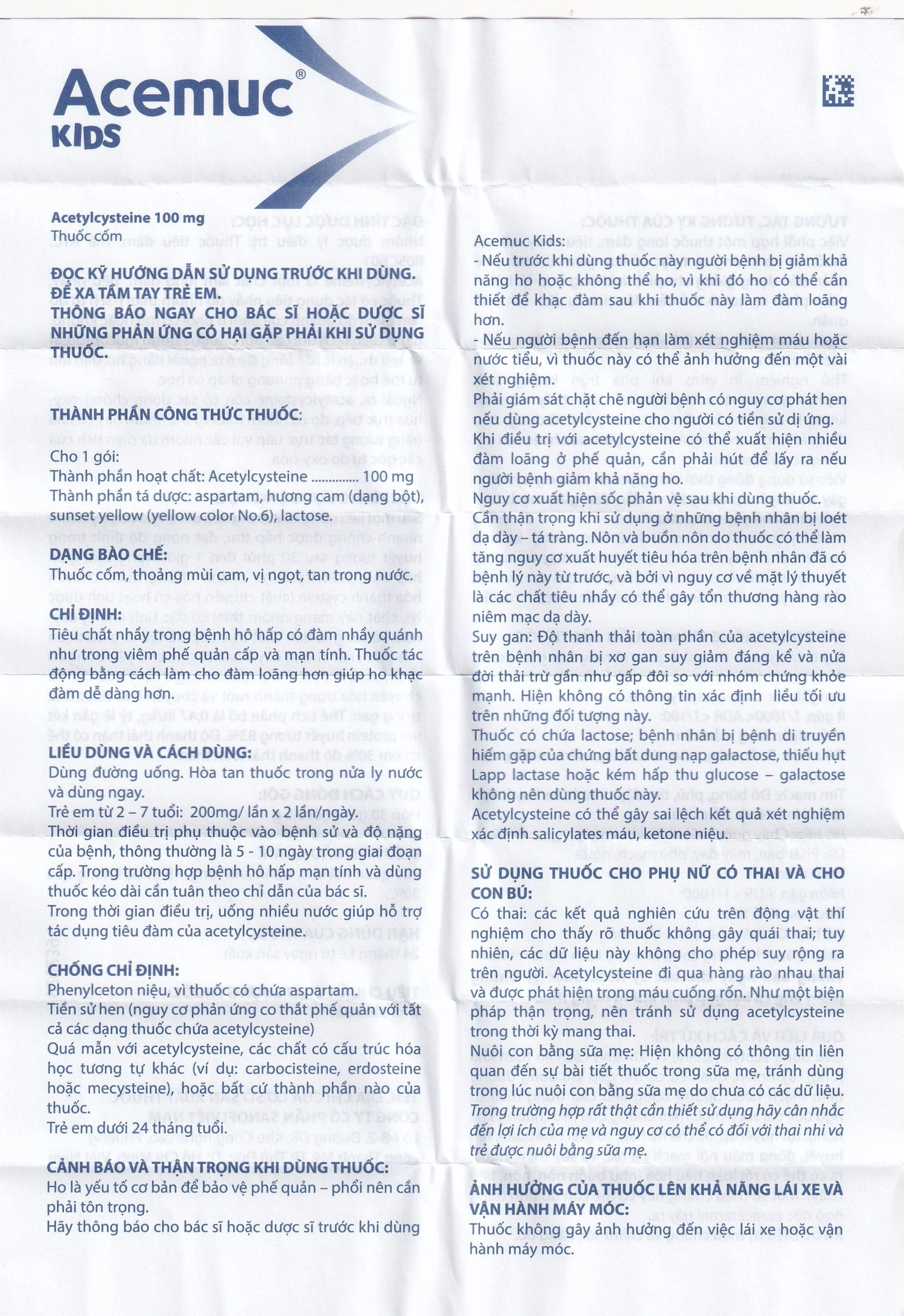 Thuốc cốm Acemuc Kids 200mg Sanofi long đàm, tiêu nhầy, giảm ho (30 gói x 1g)