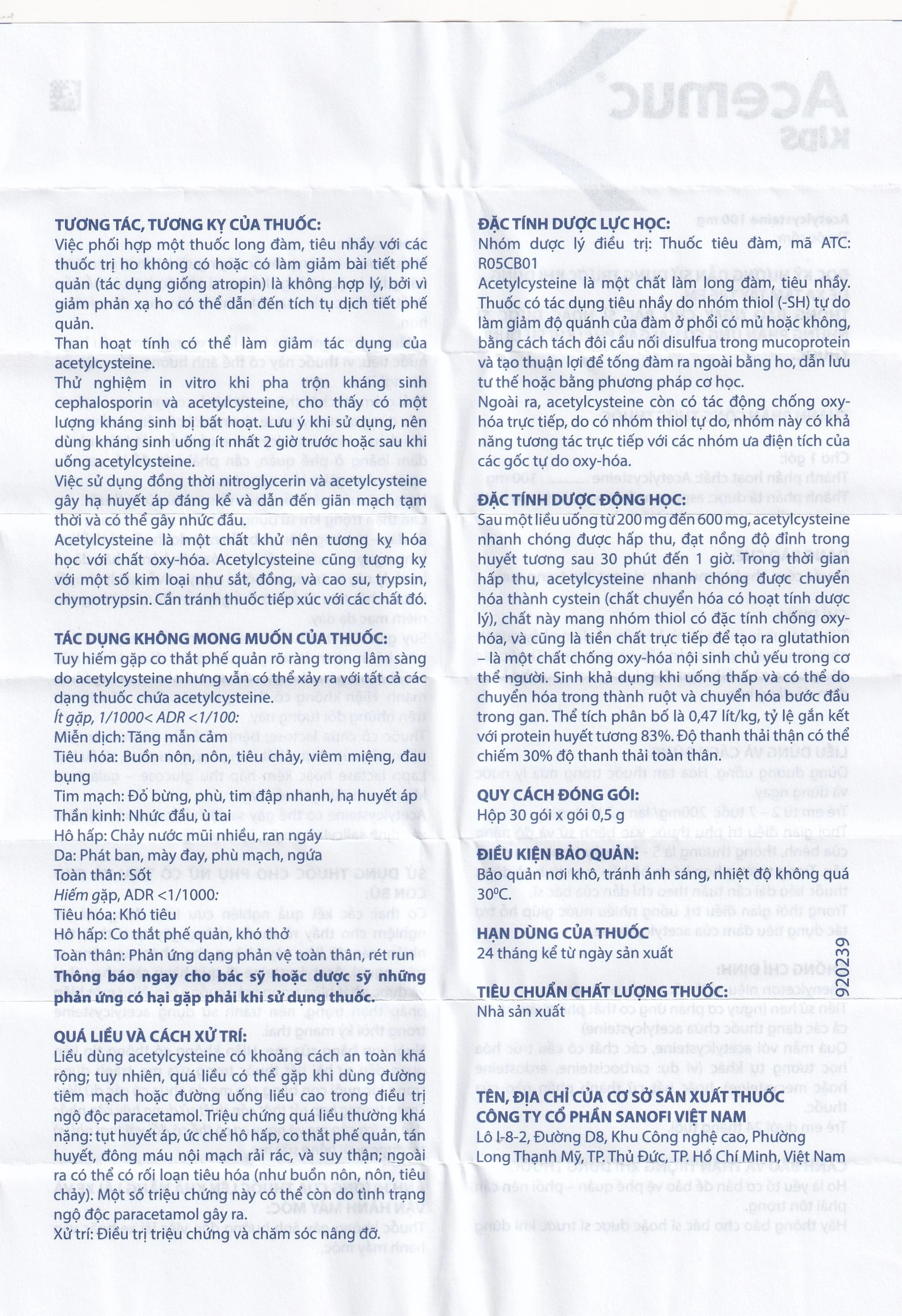 Thuốc cốm Acemuc Kids 200mg Sanofi long đàm, tiêu nhầy, giảm ho (30 gói x 1g)