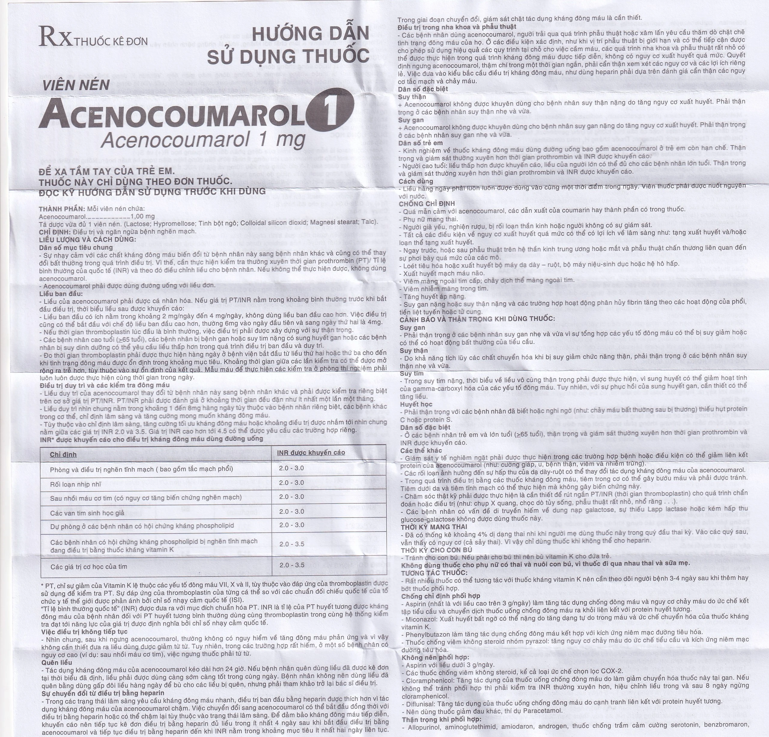 Thuốc Acenocoumarol 1 SPM điều trị và ngăn ngừa bệnh nghẽn mạch (3 vỉ x 10 viên)