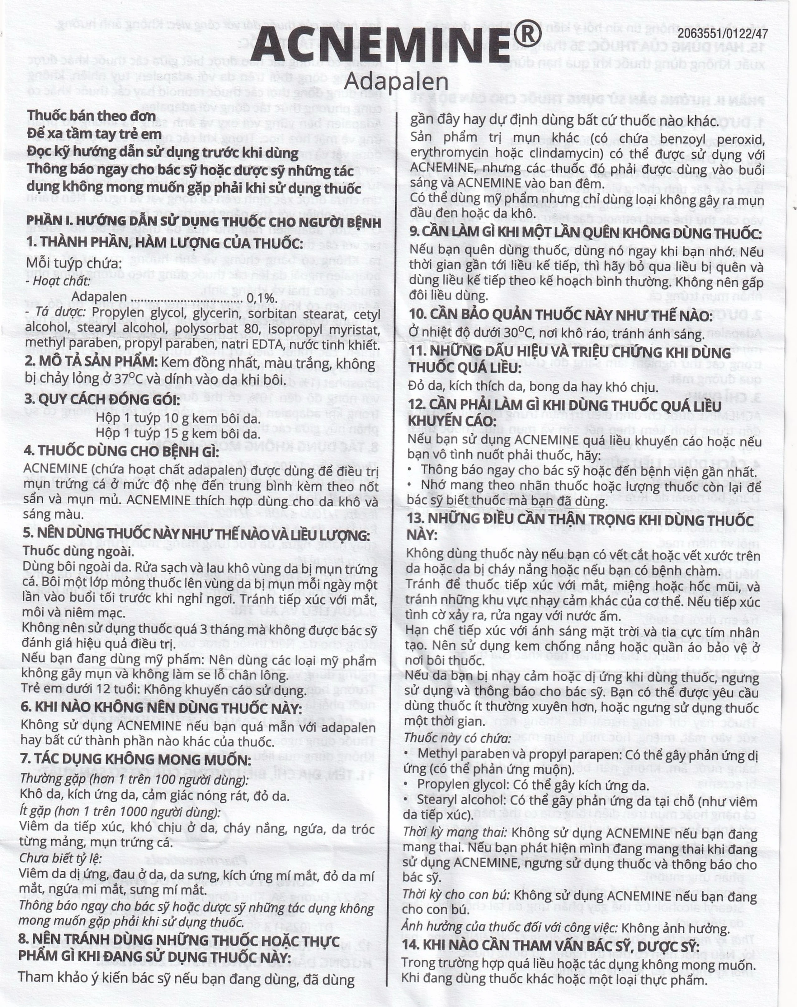 Thuốc bôi da Acnemine Adapalen 0.1% OPV (15g) 10