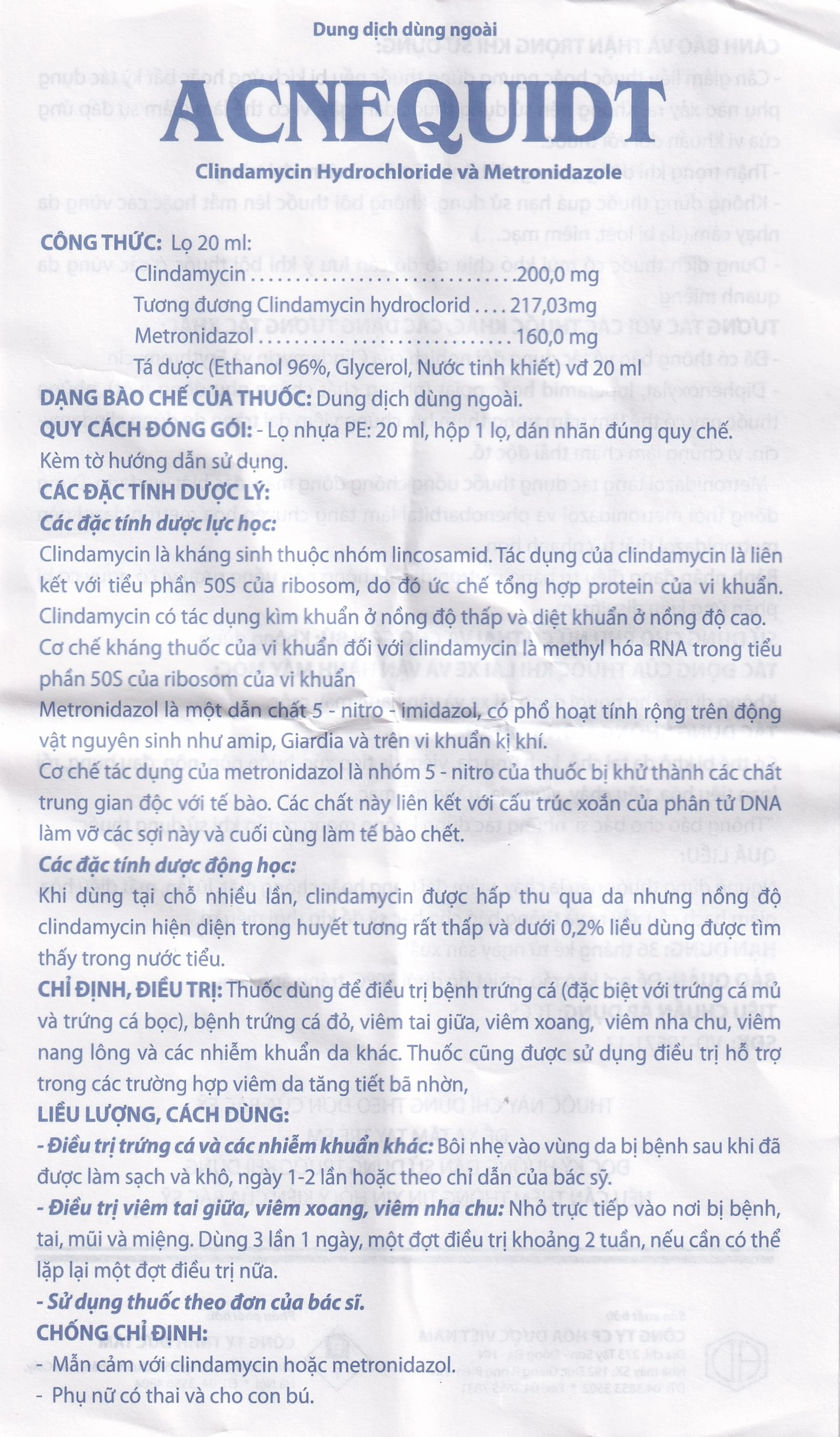 Dung dịch dùng ngoài Acnequidt Hóa Dược điều trị bệnh trứng cá (20ml)