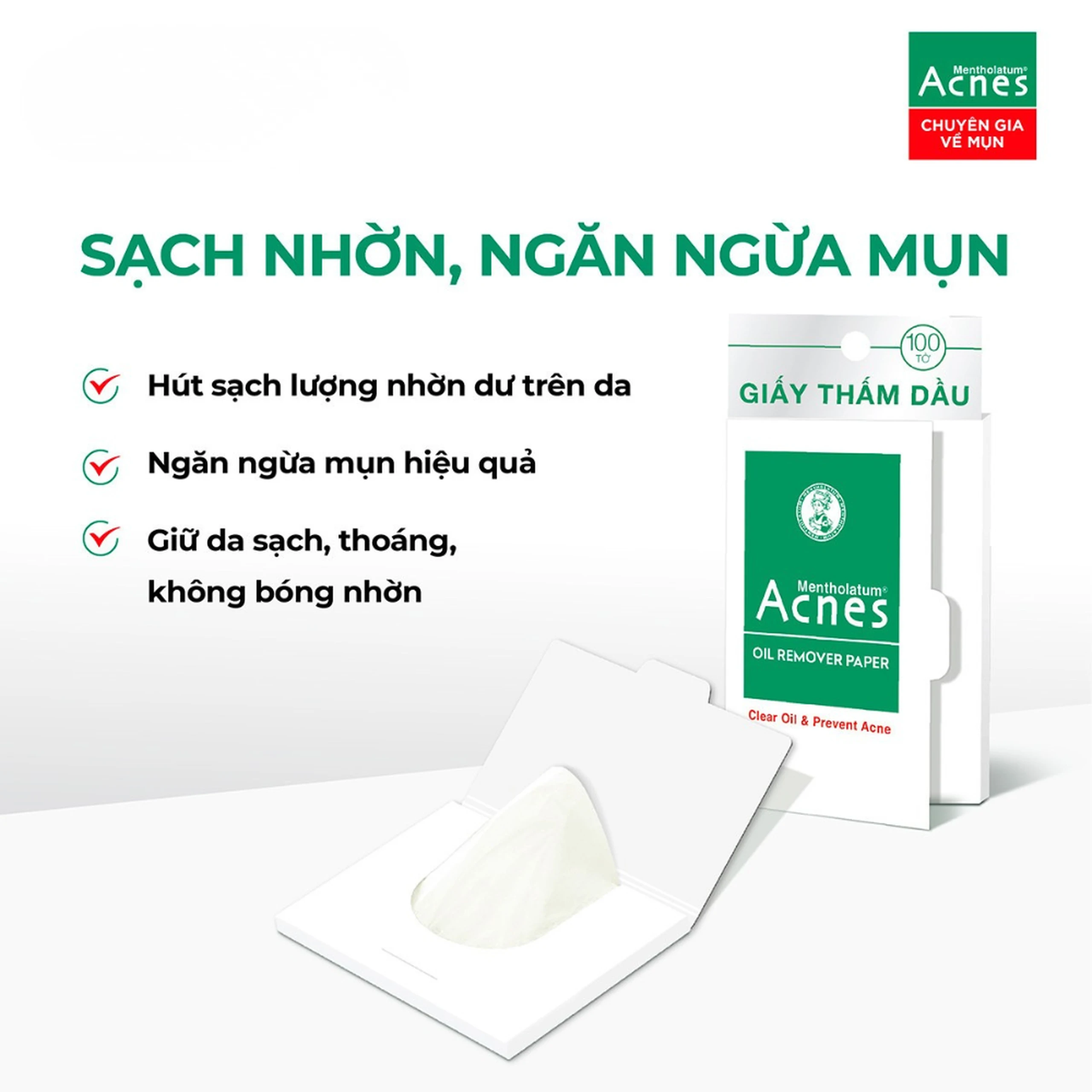Giấy thấm dầu Acnes Oil Remover Paper giúp kiểm soát nhờn, ngăn ngừa mụn (100 tờ) 3