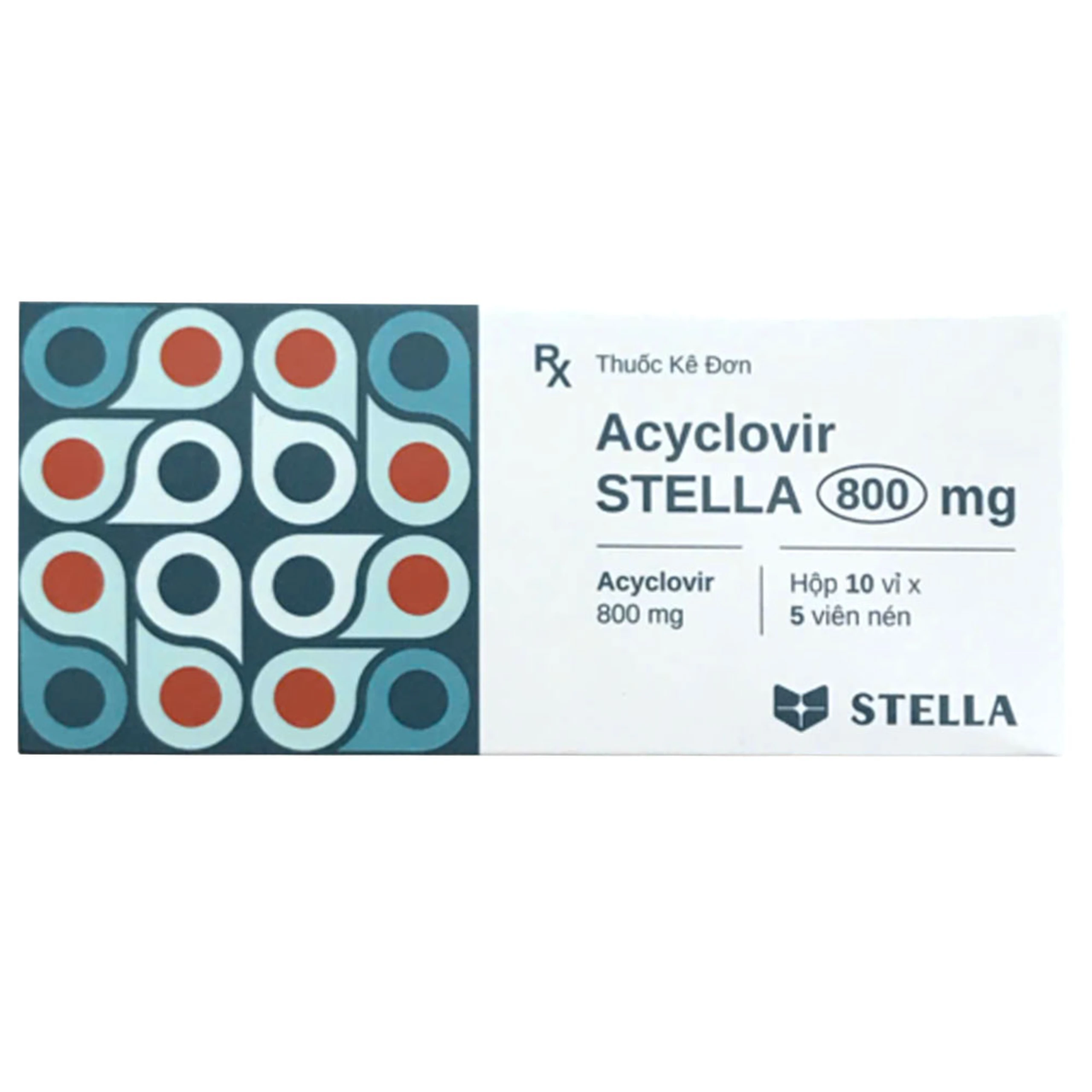 Thuốc Acyclovir 800mg Stella Pharm điều trị nhiễm virus Herpes simplex (10 vỉ x 5 viên)