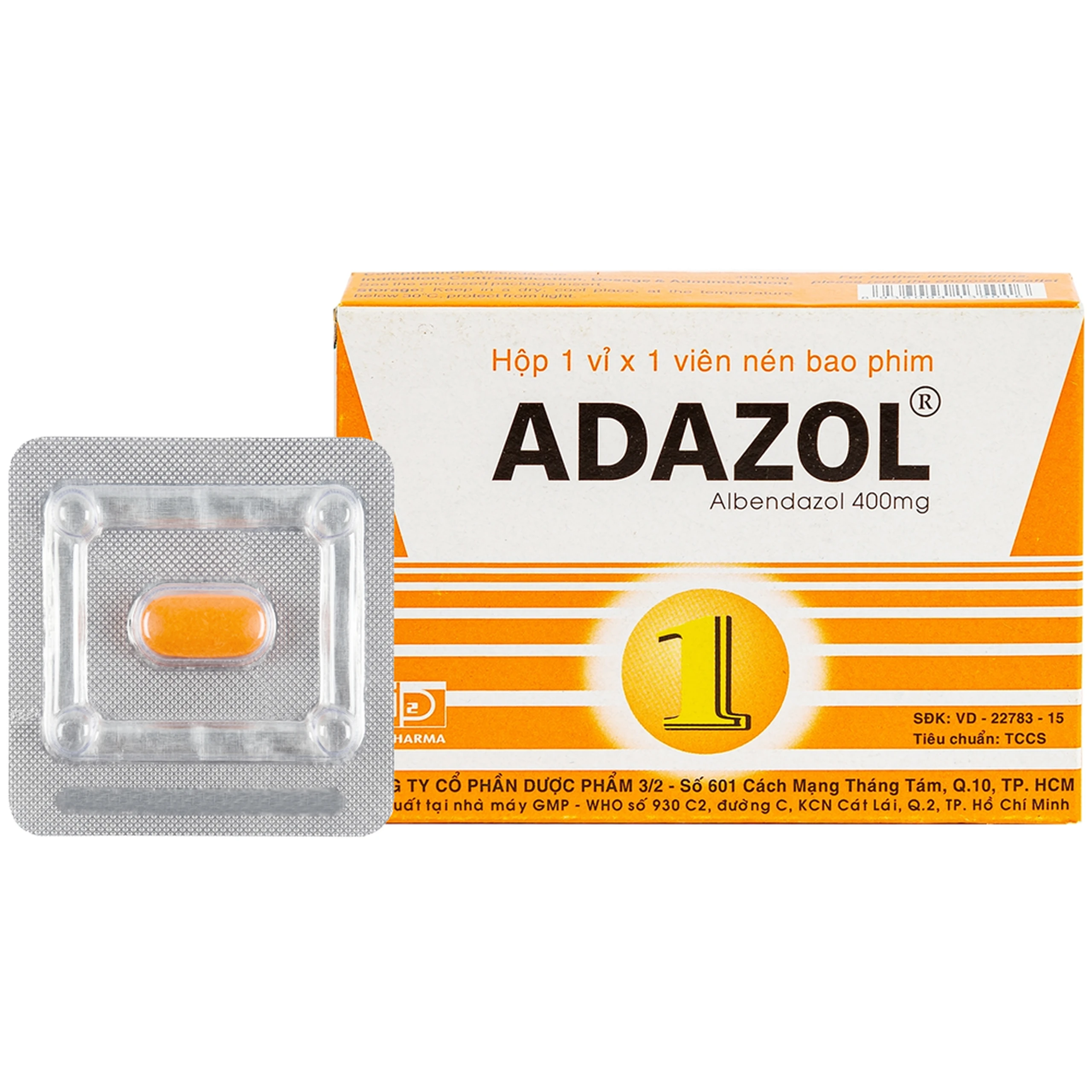Thuốc Adazol 400mg Dược 3-2 điều trị nhiễm ký sinh trùng đường ruột (1 vỉ x 1 viên) 1