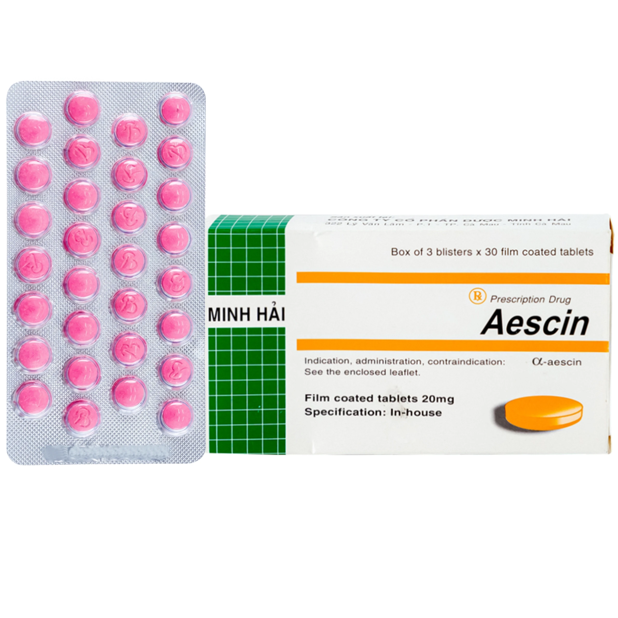 Thuốc Aescin 20mg điều trị thiểu năng tĩnh mạch mãn tính, giãn tĩnh mạch chân, trĩ (3 vỉ x 30 viên) 1