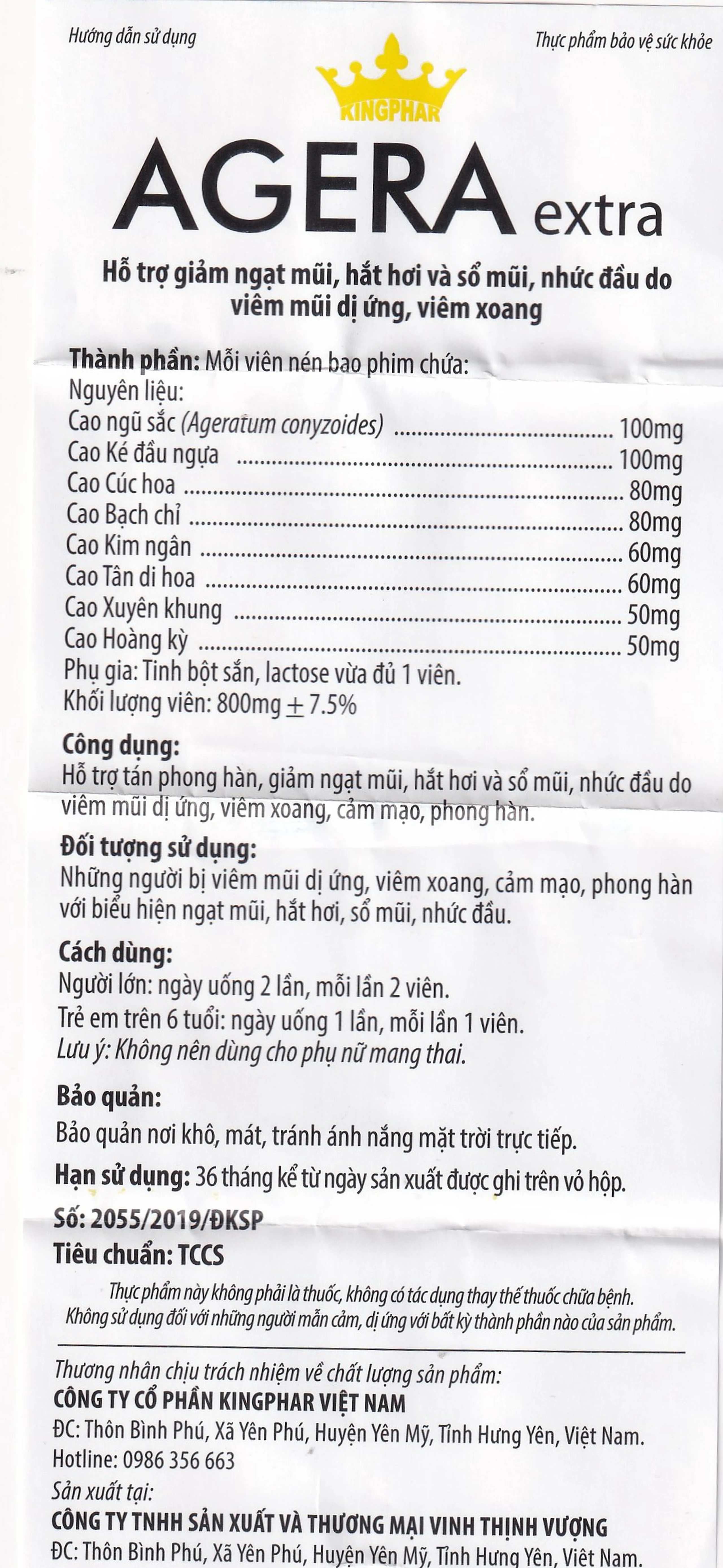 Viên uống hỗ trợ giảm ngạt mũi, hắt hơi và sổ mũi, nhức đầu do viêm mũi dị ứng Agera Extra Kingphar (60 viên)