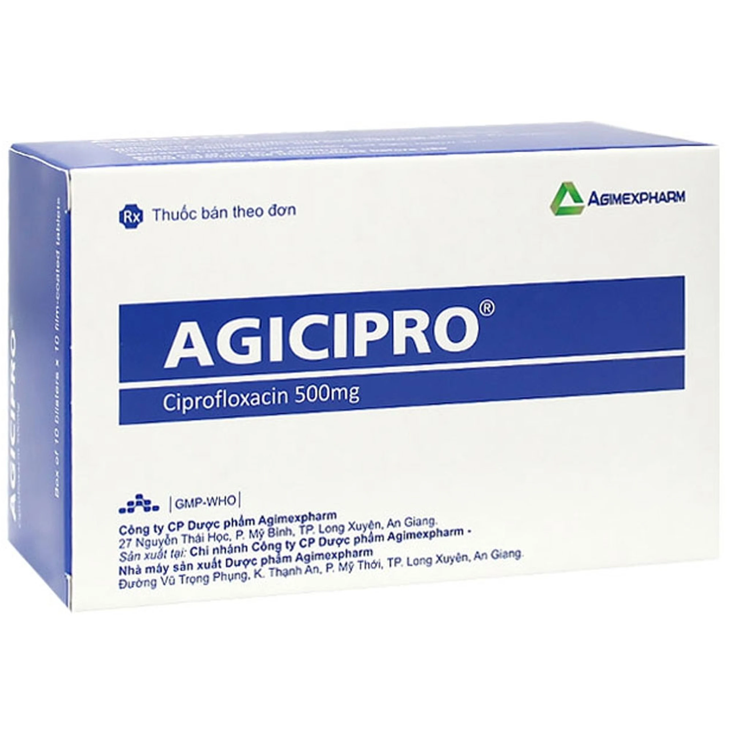 Thuốc Agicipro 500mg Agimexpharm dùng trong các bệnh nhiễm khuẩn, viêm đường tiết niệu (10 vỉ x 10 viên)
