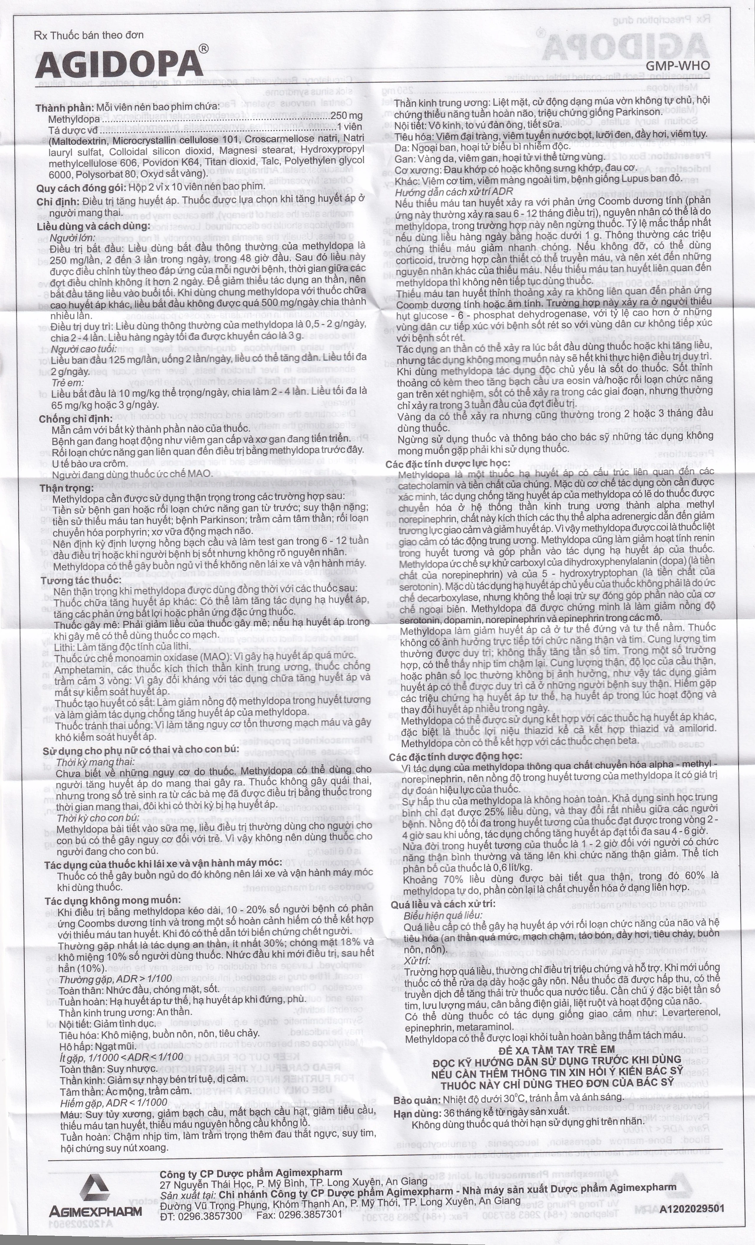 Thuốc Agidopa Agimexpharm điều trị tăng huyết áp (2 vỉ x 10 viên)