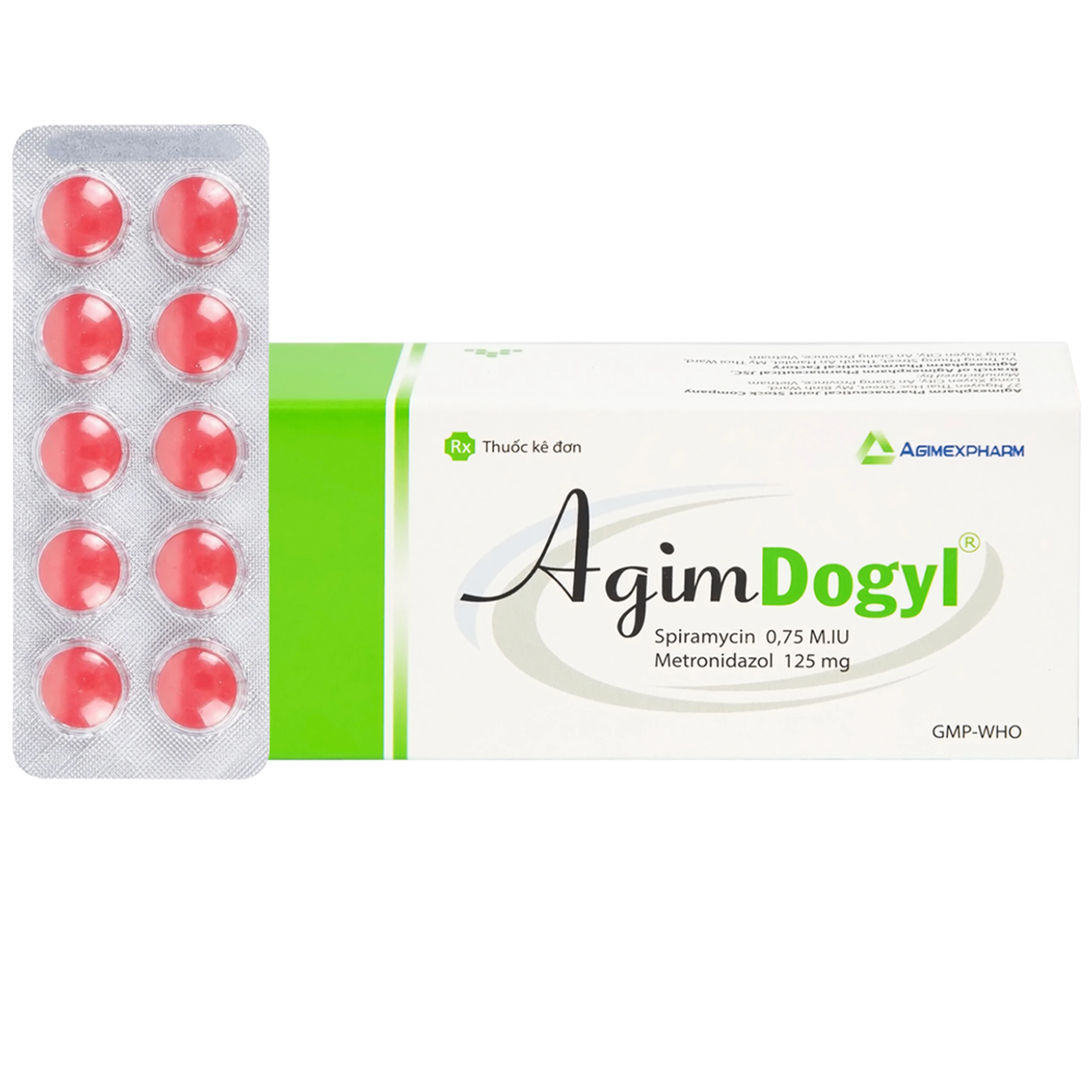 Thuốc Agimdogyl 125mg/750000IU Agimexpharm điều trị nhiễm trùng răng miệng cấp tính, mạn tính (2 vỉ x 10 viên)
