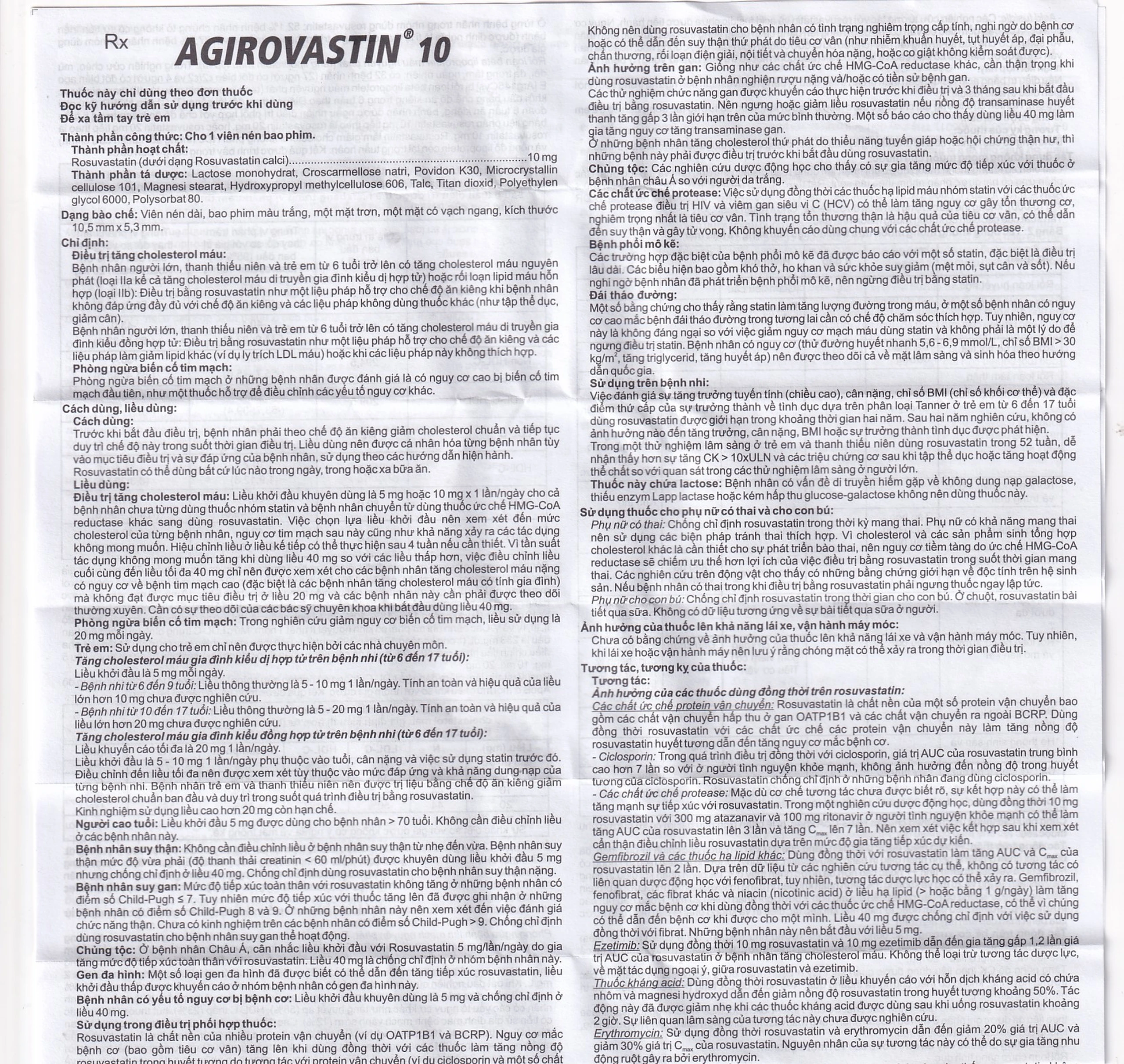 Thuốc Agirovastin 10 Agimexpharm điều trị tăng cholesterol máu (6 vỉ x 10 viên)