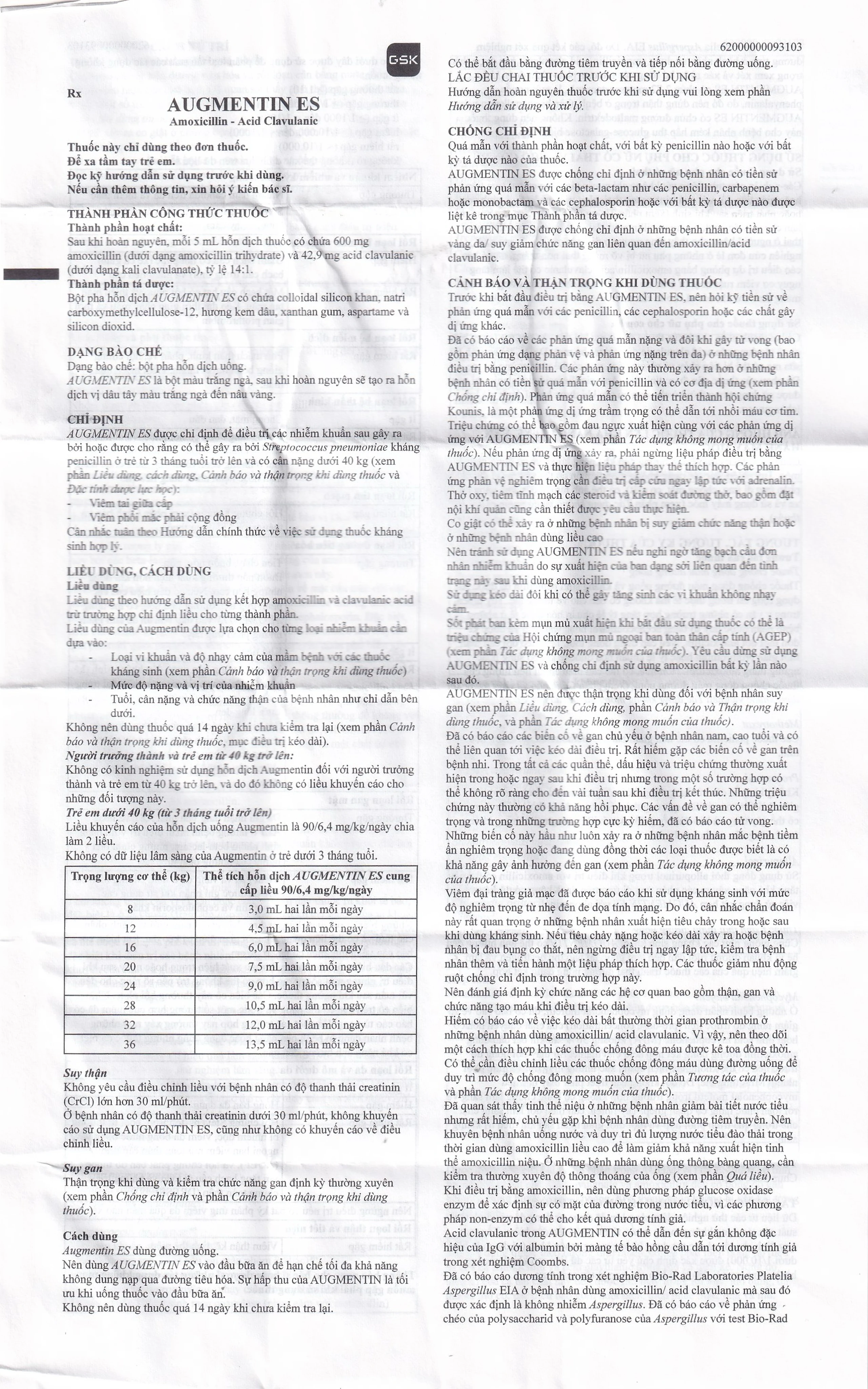 Bột pha hỗn dịch uống Augmentin ES GSK điều trị các nhiễm trùng do vi khuẩn gây ra ở trẻ (50ml)