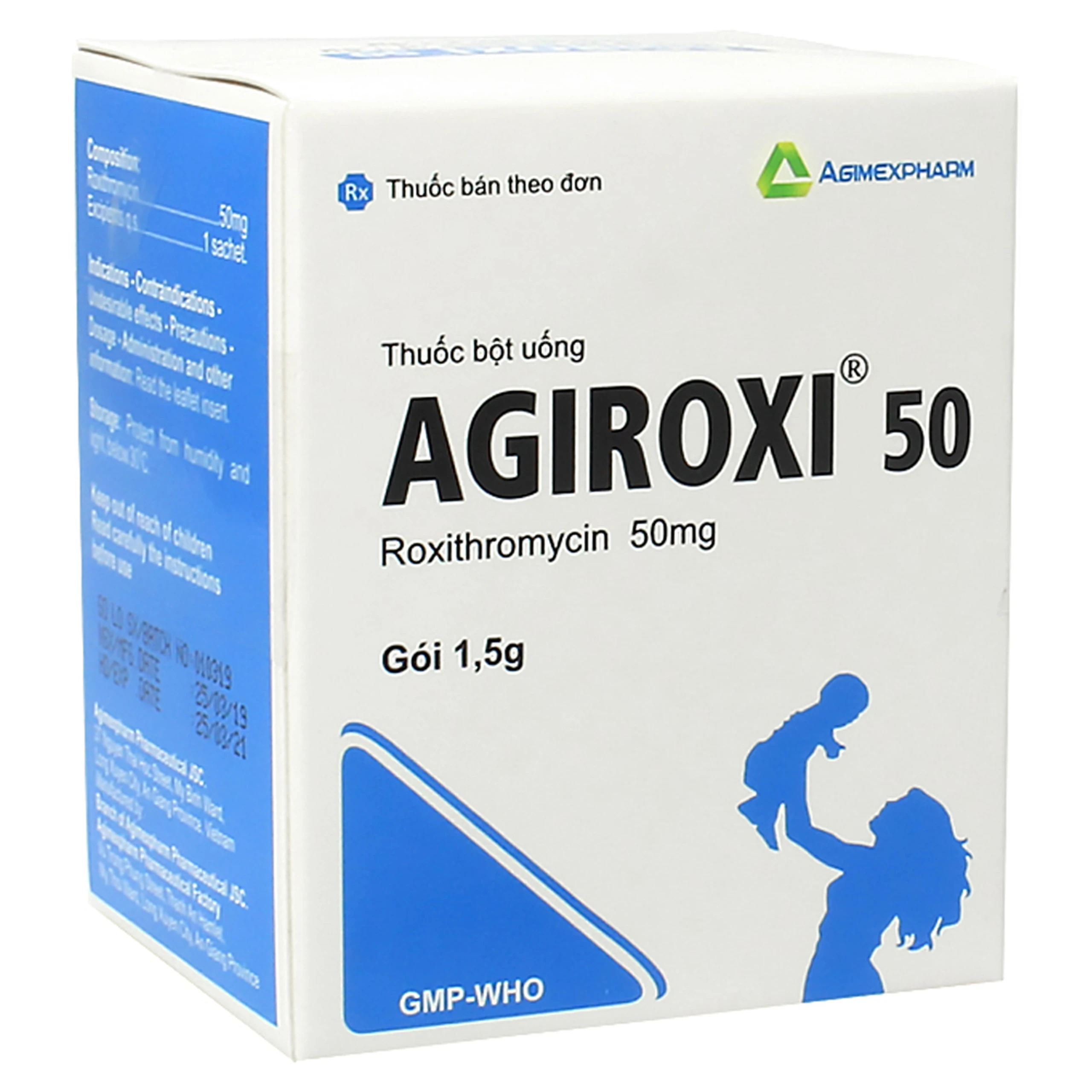 Thuốc Agiroxi 50 Agimexpharm điều trị nhiễm khuẩn do Mycoplasma pneumoniae (20 gói x 1.5g)