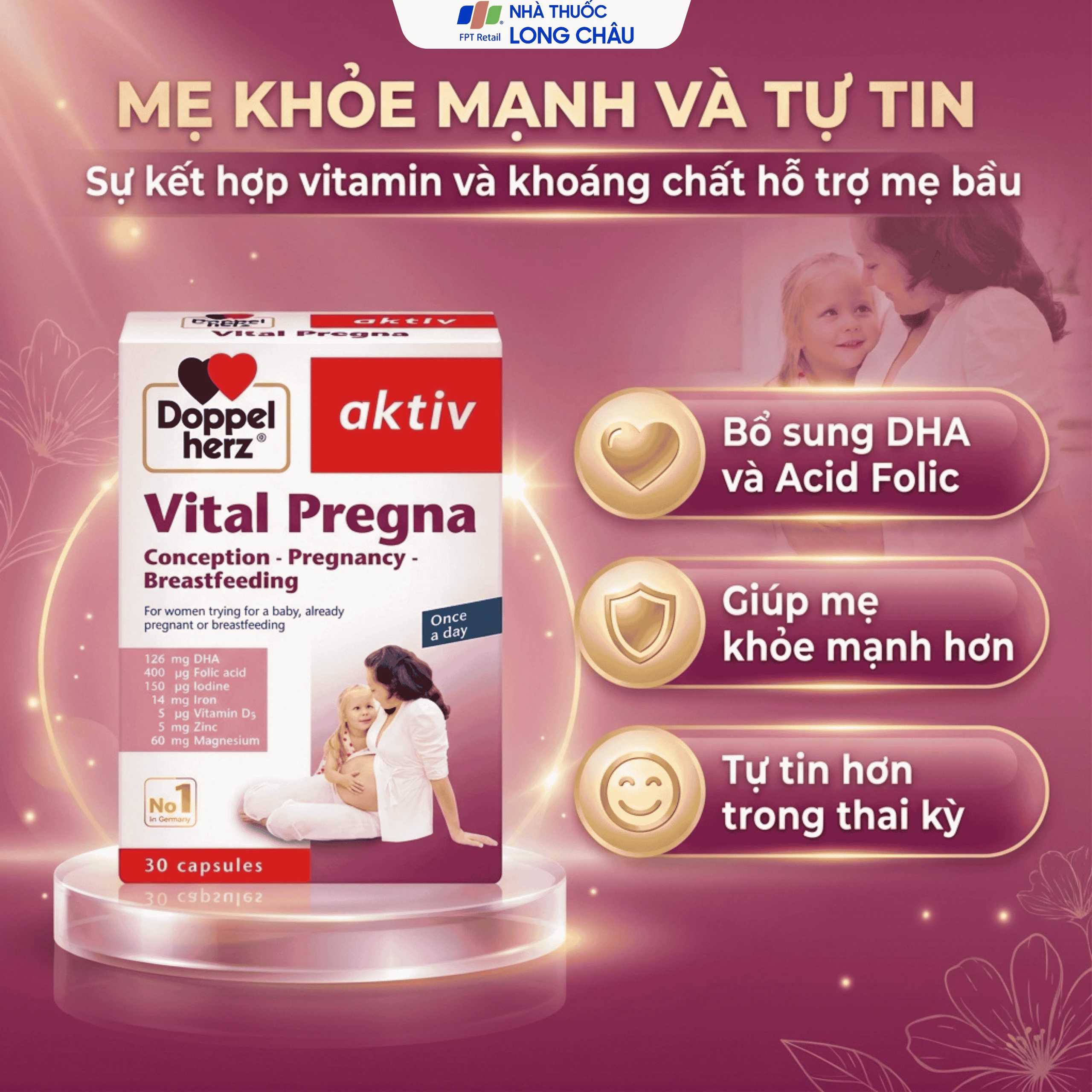 Viên uống bổ sung vitamin và khoáng chất cho phụ nữ mang thai Doppelherz Aktiv Vital Pregna (Hộp 30 viên) 4