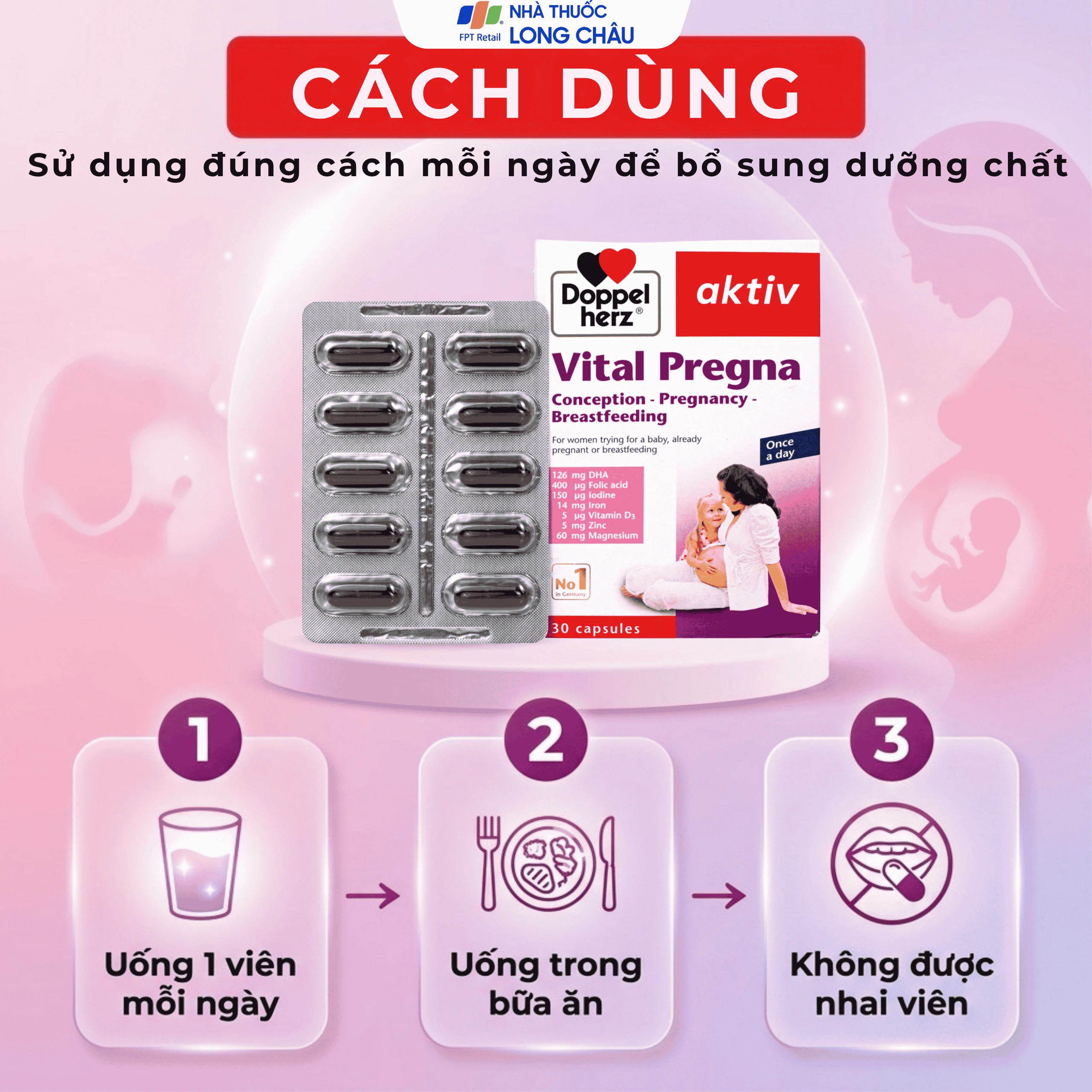 Viên uống bổ sung vitamin và khoáng chất cho phụ nữ mang thai Doppelherz Aktiv Vital Pregna (Hộp 30 viên) 6
