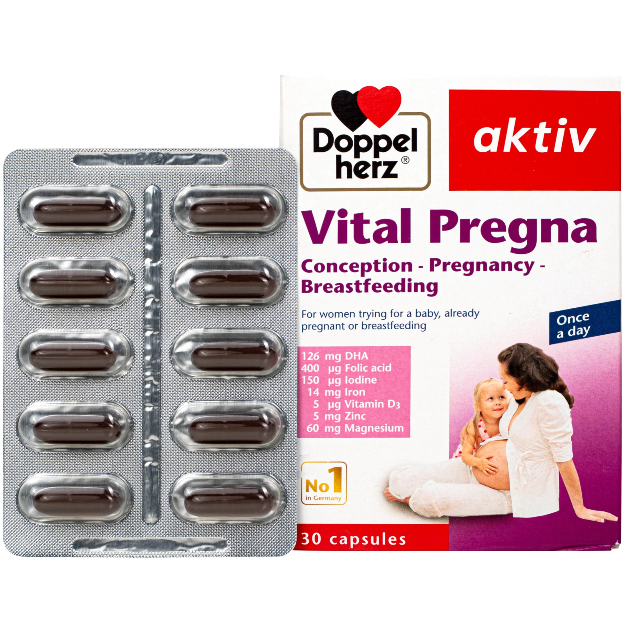 Viên uống bổ sung vitamin và khoáng chất cho phụ nữ mang thai Doppelherz Aktiv Vital Pregna (Hộp 30 viên)