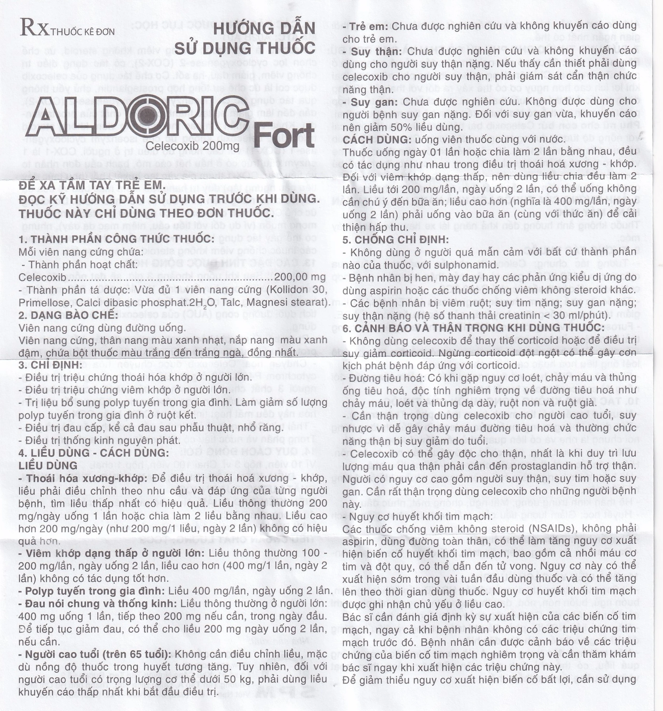 Thuốc Aldoric Fort 200mg S.P.M điều trị thoái hóa khớp, viêm khớp (3 vỉ x 10 viên)