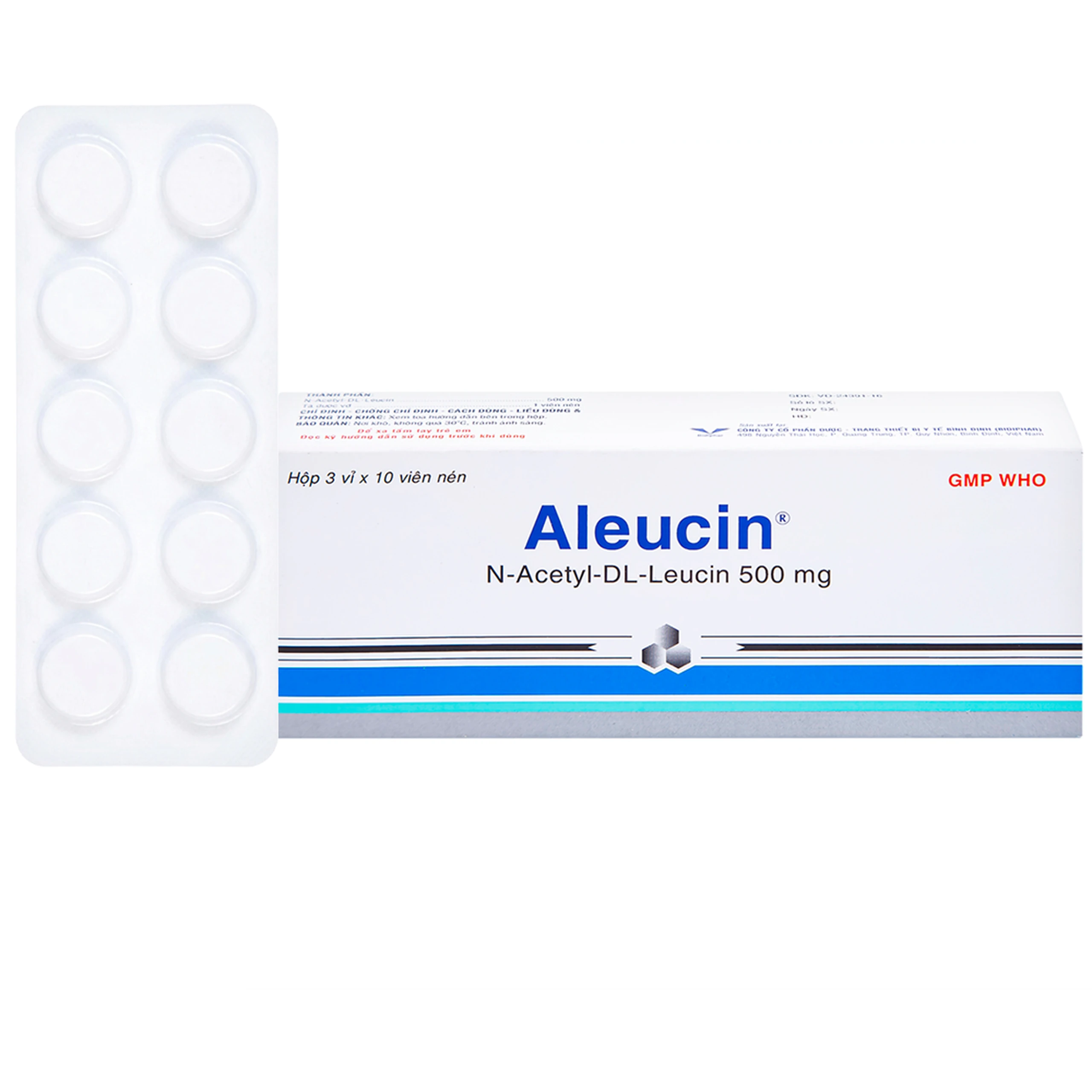 Thuốc Aleucin 500mg Bidiphar điều trị các cơn chóng mặt (3 vỉ x 10 viên)