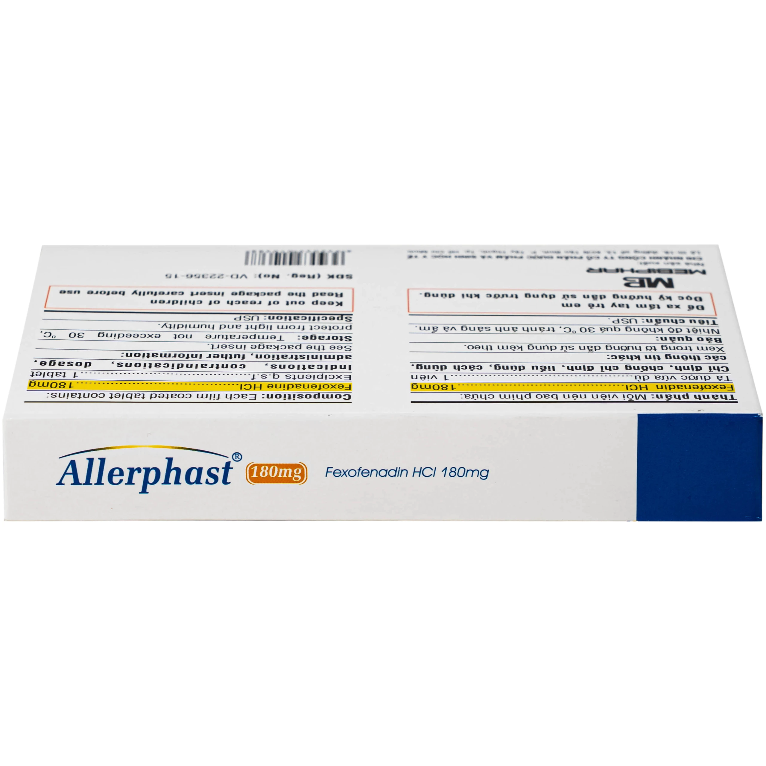 Thuốc Allerphast 180mg Mebiphar điều trị viêm mũi dị ứng theo mùa, mày đay mạn tính vô căn (1 vỉ x 10 viên)