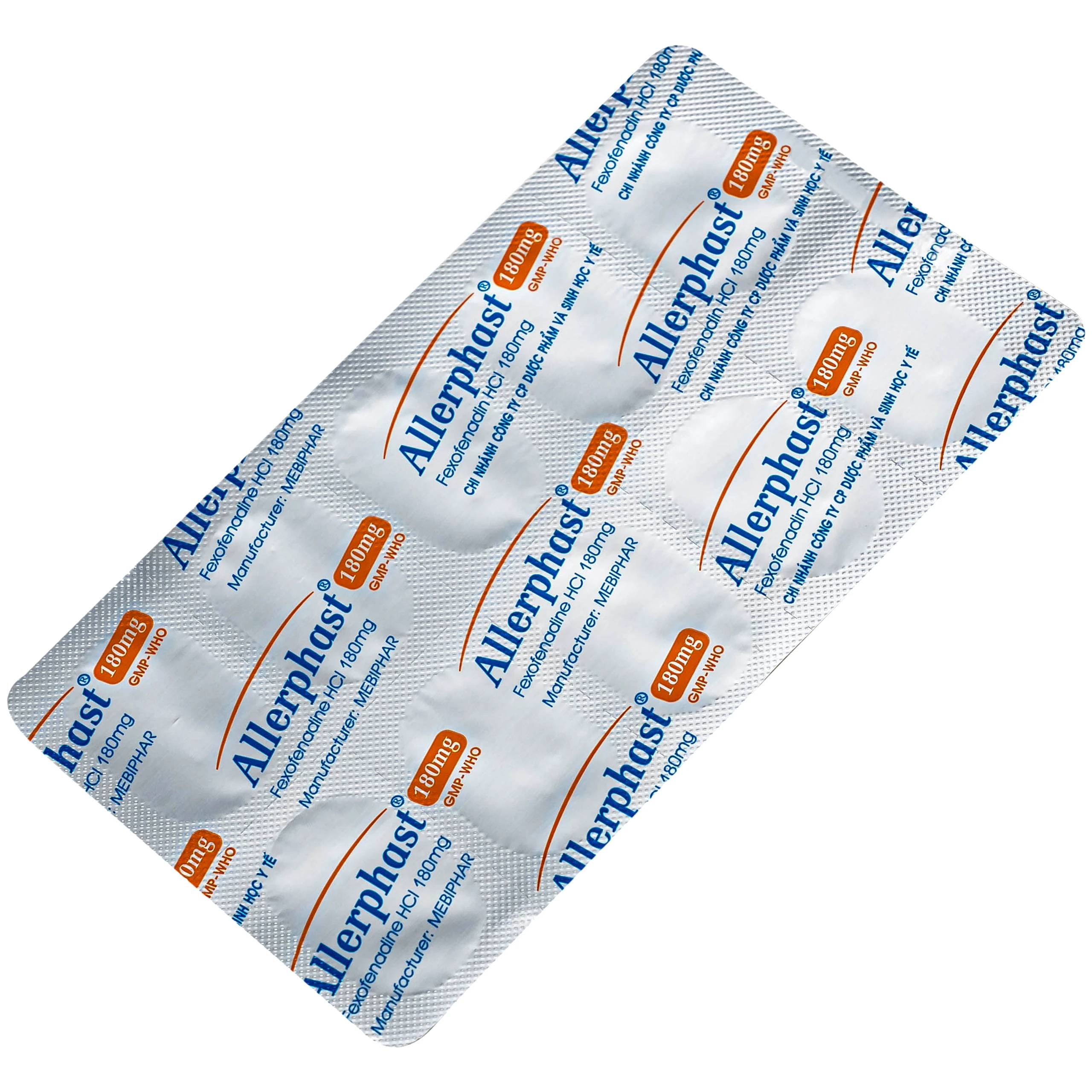 Thuốc Allerphast 180mg Mebiphar điều trị viêm mũi dị ứng theo mùa, mày đay mạn tính vô căn (1 vỉ x 10 viên)