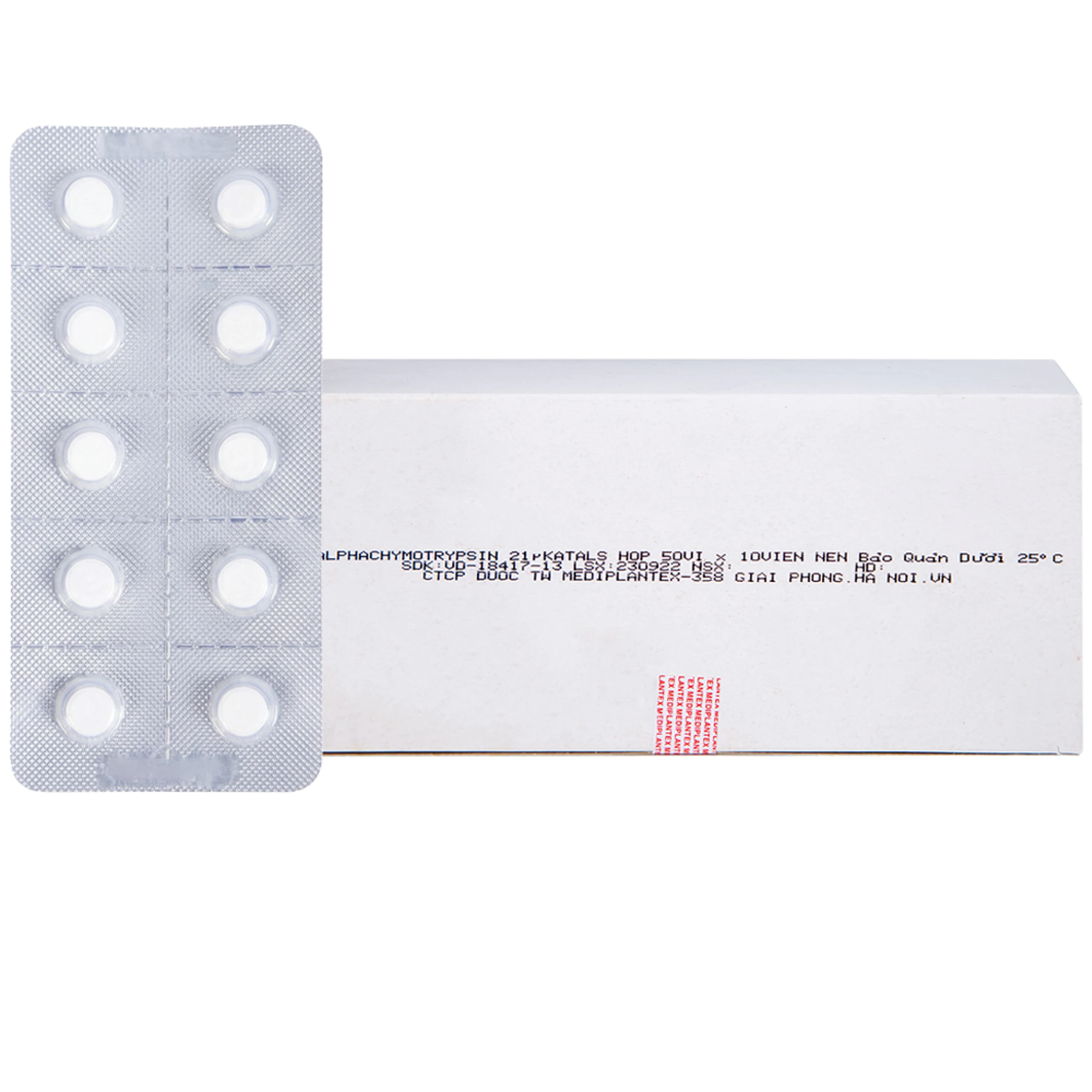 Thuốc Alphachymotrypsin Mediplantex điều trị phù nề, sưng do chấn thương, phẫu thuật (50 vỉ x 10 viên)