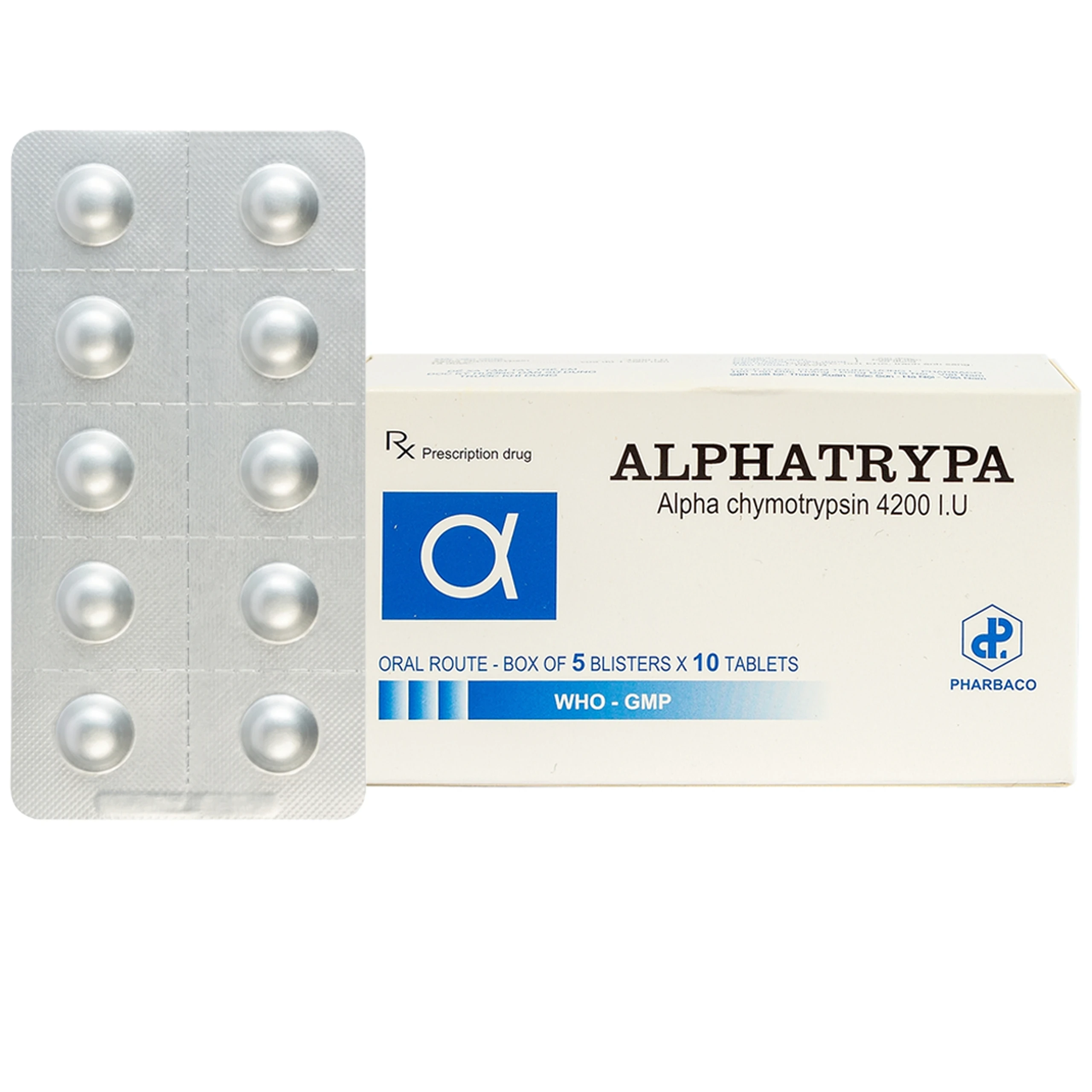 Thuốc Alphatrypa 4200 I.U Pharbaco điều rị phù nề sai chấn thương, phẫu thuật (5 vỉ x 10 viên) 1