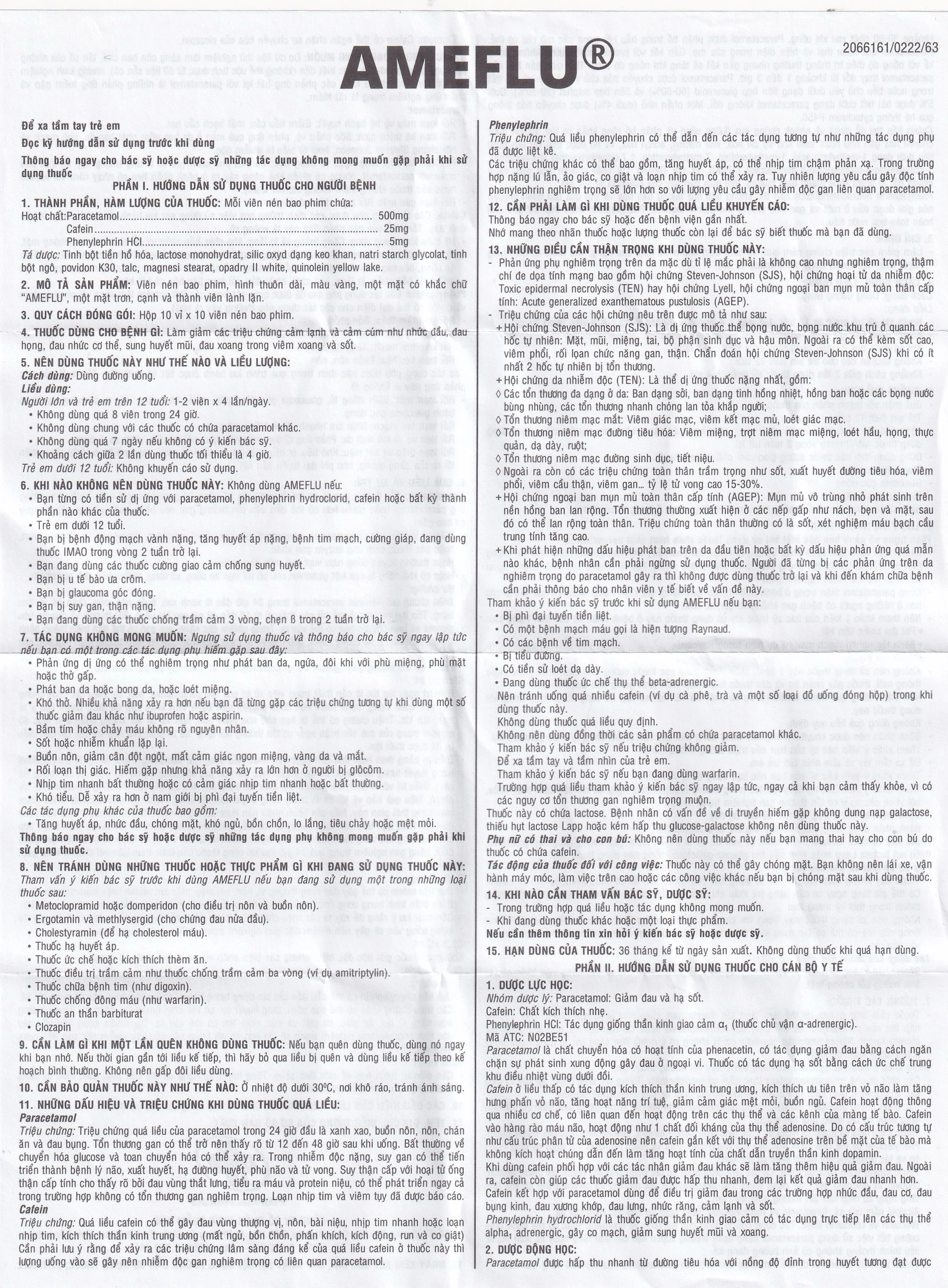 Thuốc Ameflu Không Gây Buồn Ngủ OPV điều trị các triệu chứng cảm lạnh và cảm cúm (10 vỉ x 10 viên)