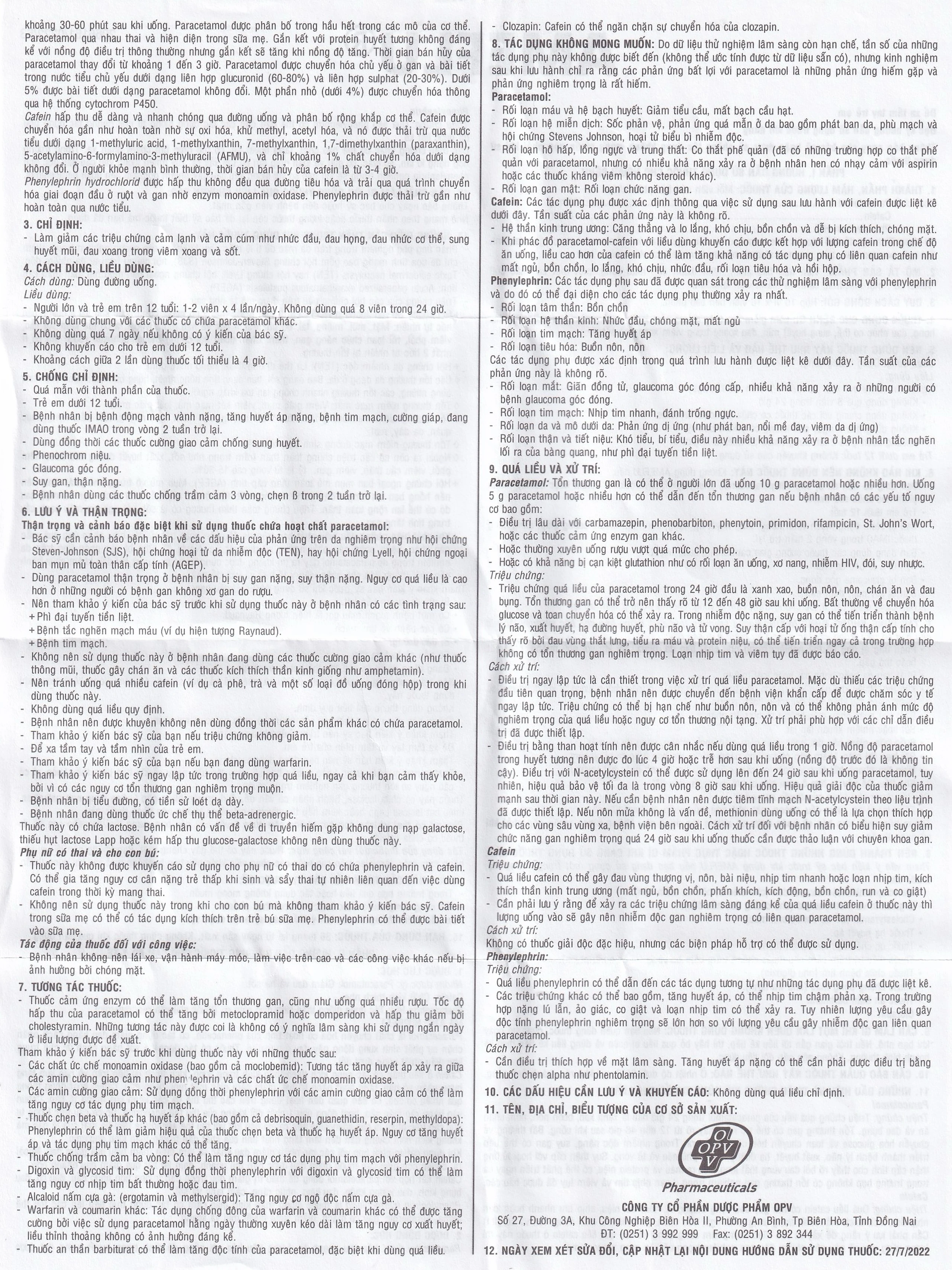 Thuốc Ameflu Không Gây Buồn Ngủ OPV điều trị các triệu chứng cảm lạnh và cảm cúm (10 vỉ x 10 viên)