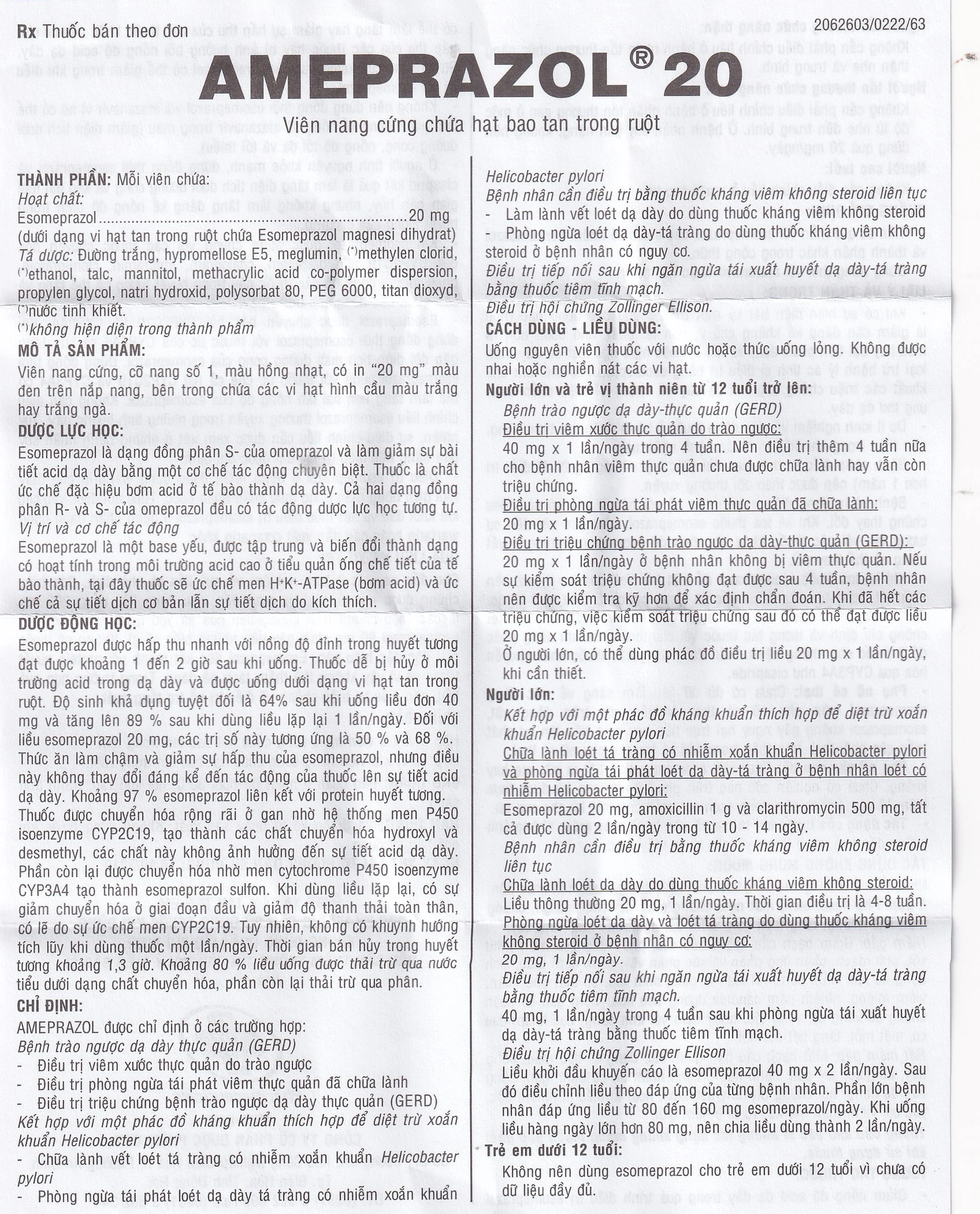 Thuốc AmePrazol 20mg OPV điều trị bệnh trào ngược dạ dày thực quản (5 vỉ x 6 viên)