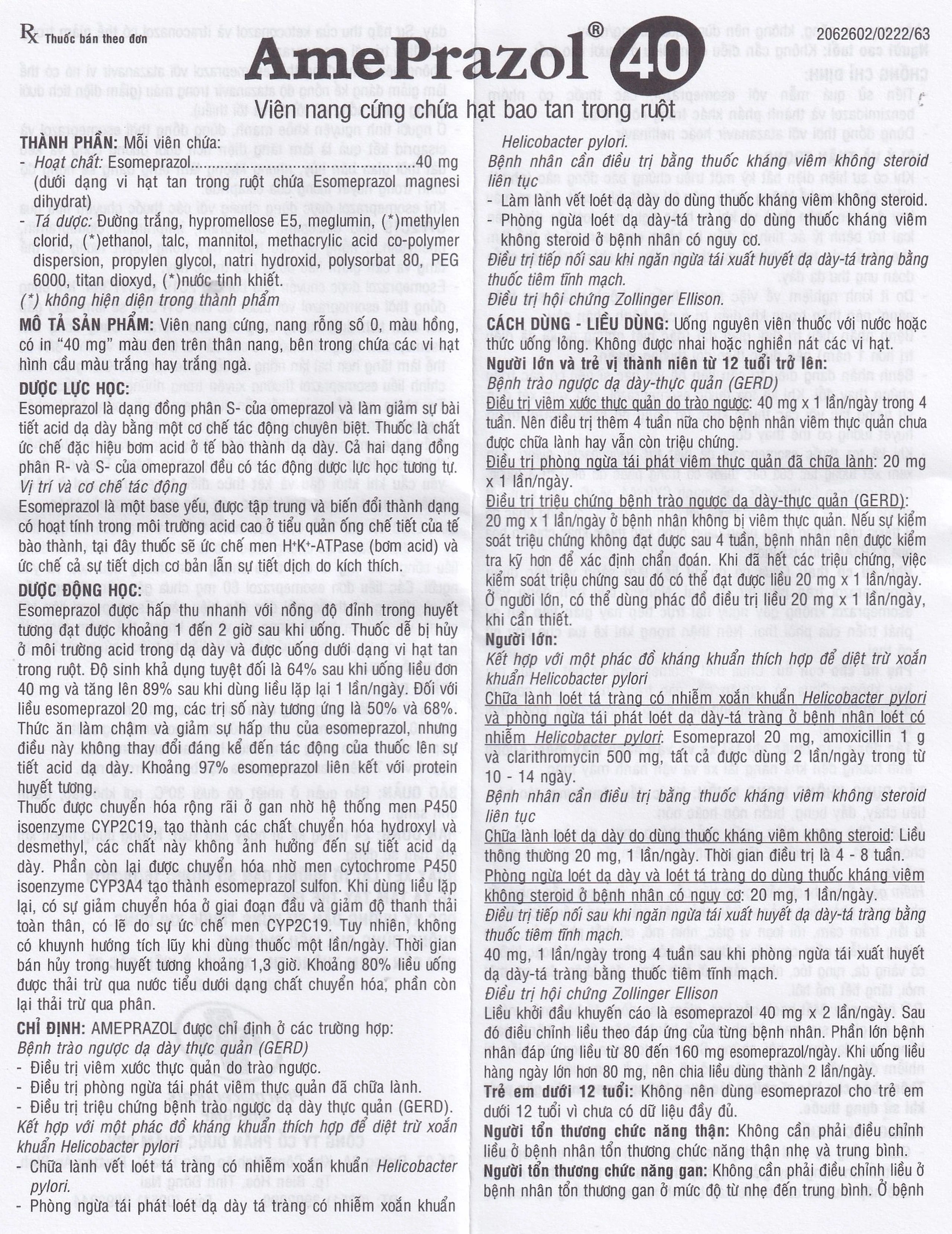 Thuốc AmePrazol 40mg OPV điều trị bệnh trào ngược dạ dày, thực quản (2 vỉ x 7 viên)