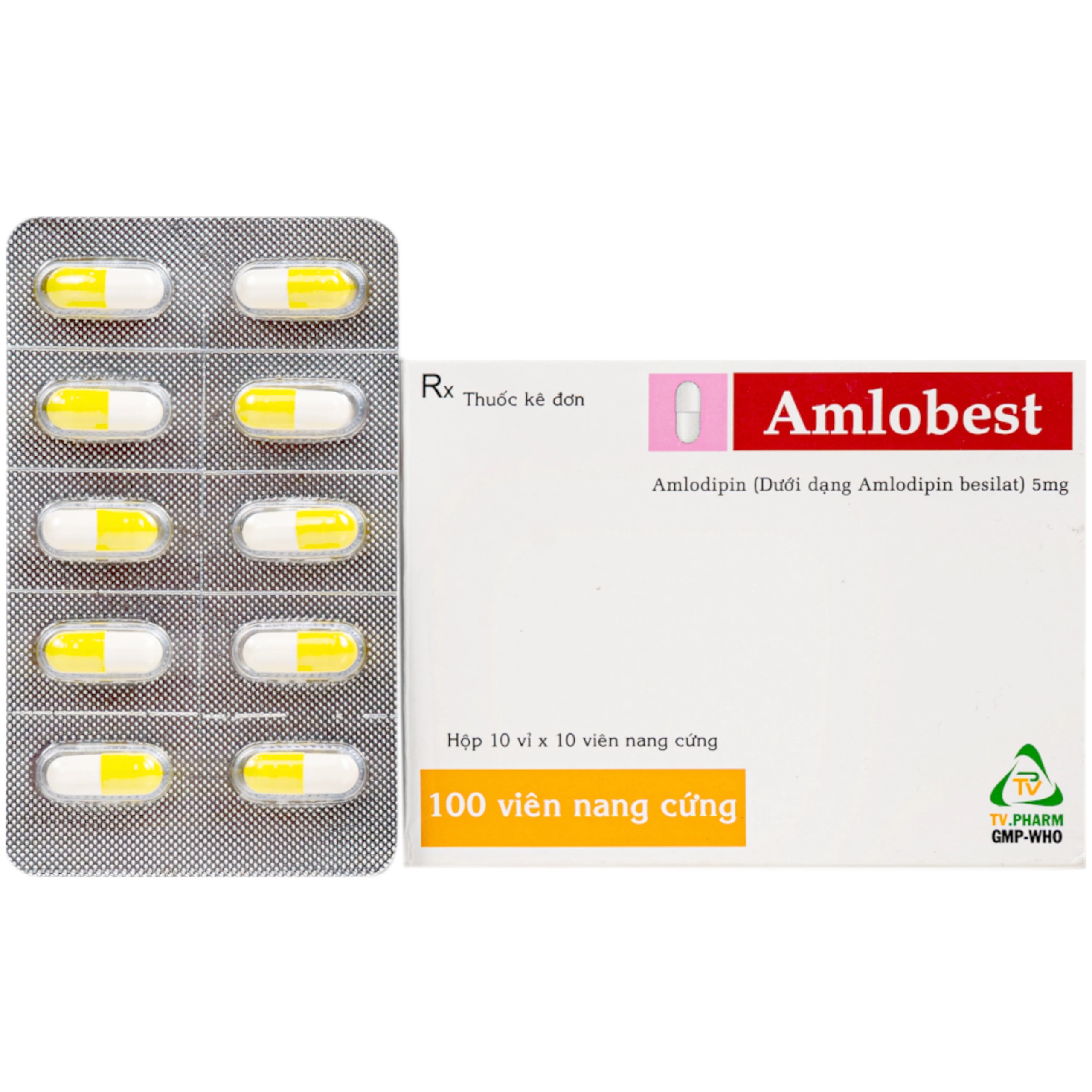 Thuốc Amlobest 5mg TV.Pharm điều trị tăng huyết áp và dự phòng đau thắt ngực ổn định (10 vỉ x 10 viên) 1
