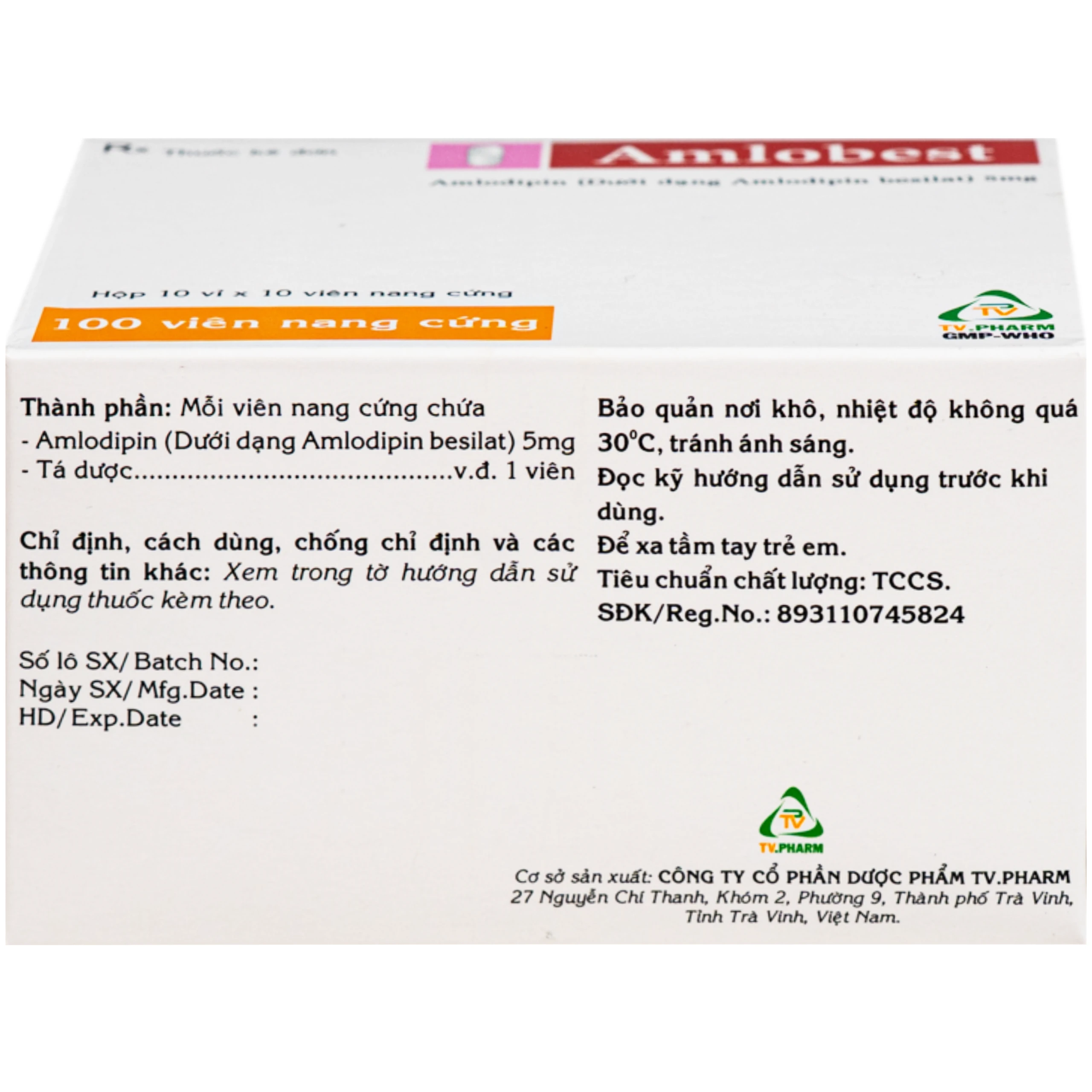 Thuốc Amlobest 5mg TV.Pharm điều trị tăng huyết áp và dự phòng đau thắt ngực ổn định (10 vỉ x 10 viên) 3