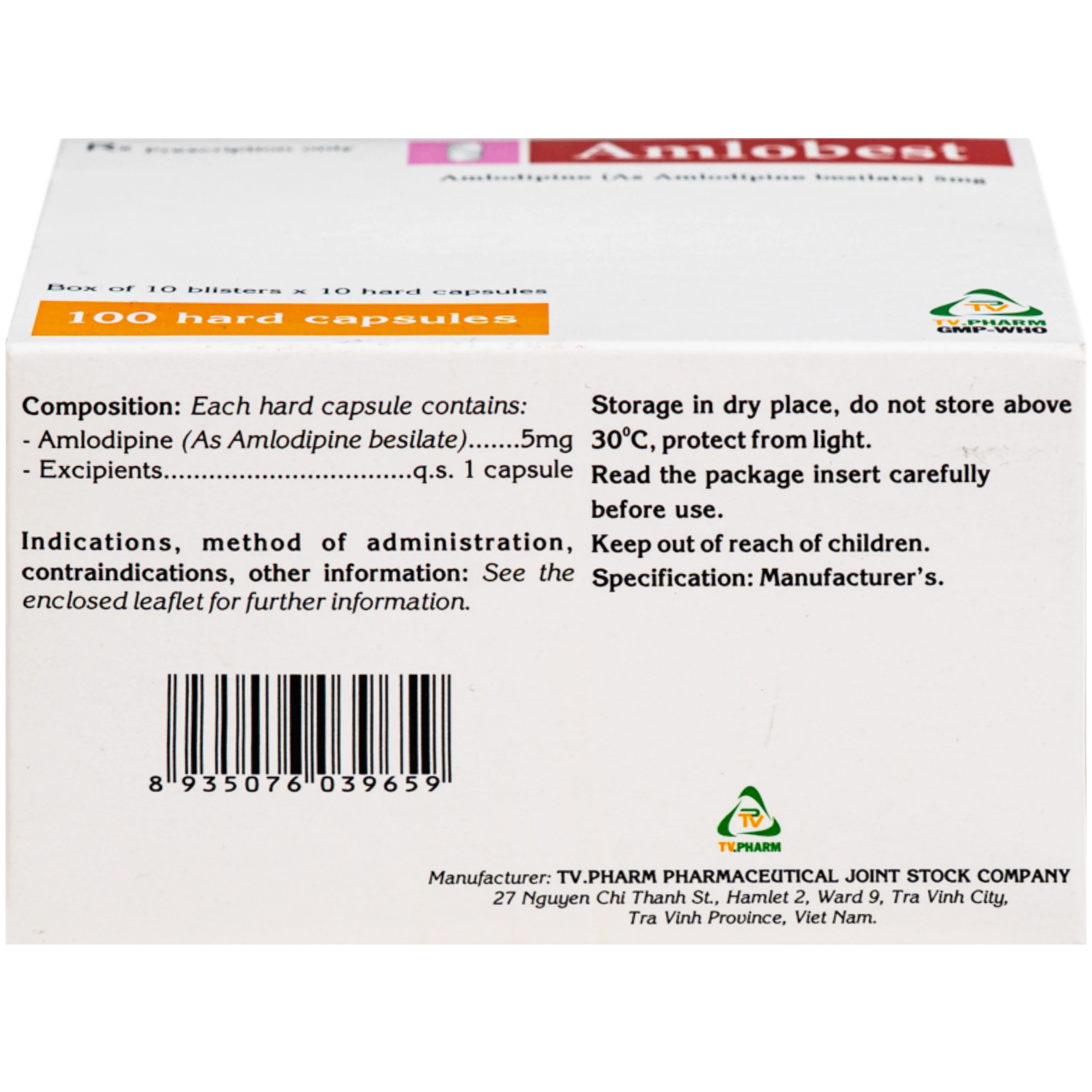 Thuốc Amlobest 5mg TV.Pharm điều trị tăng huyết áp và dự phòng đau thắt ngực ổn định (10 vỉ x 10 viên) 4