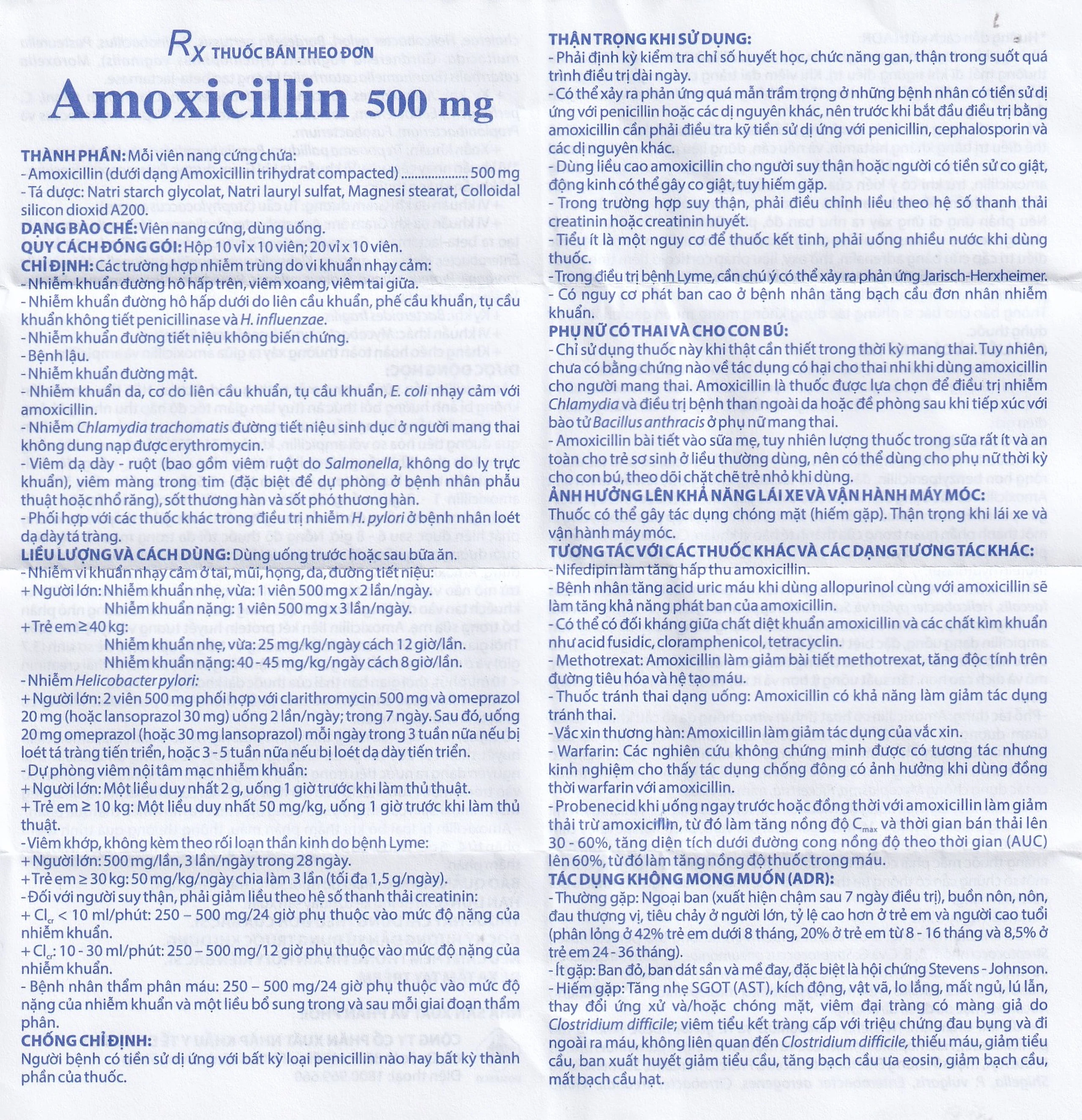 Thuốc Amoxicillin 500mg Domesco điều trị nhiễm khuẩn (10 vỉ x 10 viên)