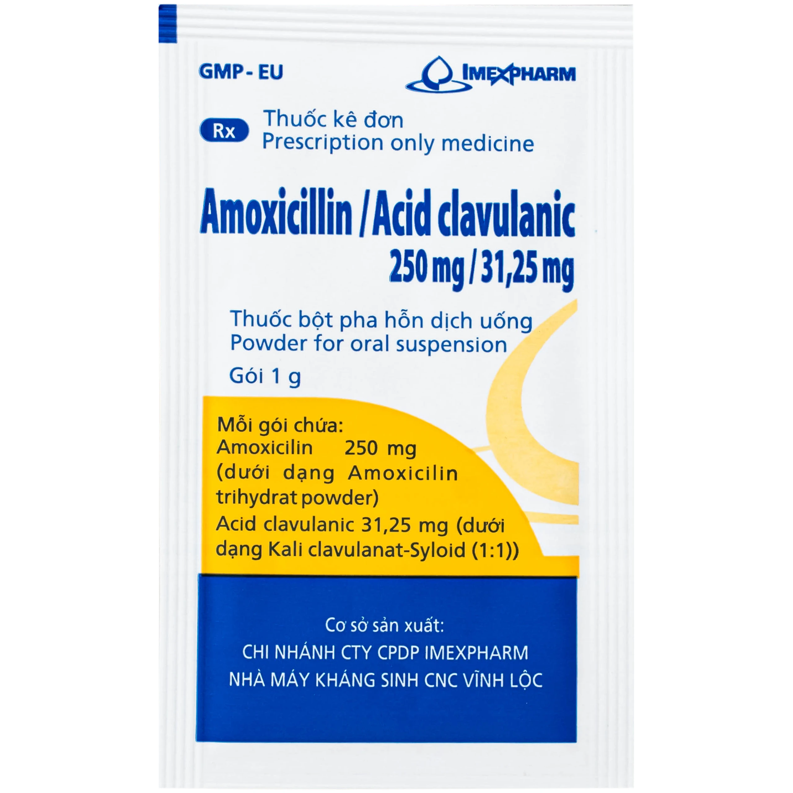 Thuốc Amoxicillin/Acid clavulanic 250mg/31,25 mg Imexpharm điều trị nhiễm khuẩn (Hộp 12 gói) 5