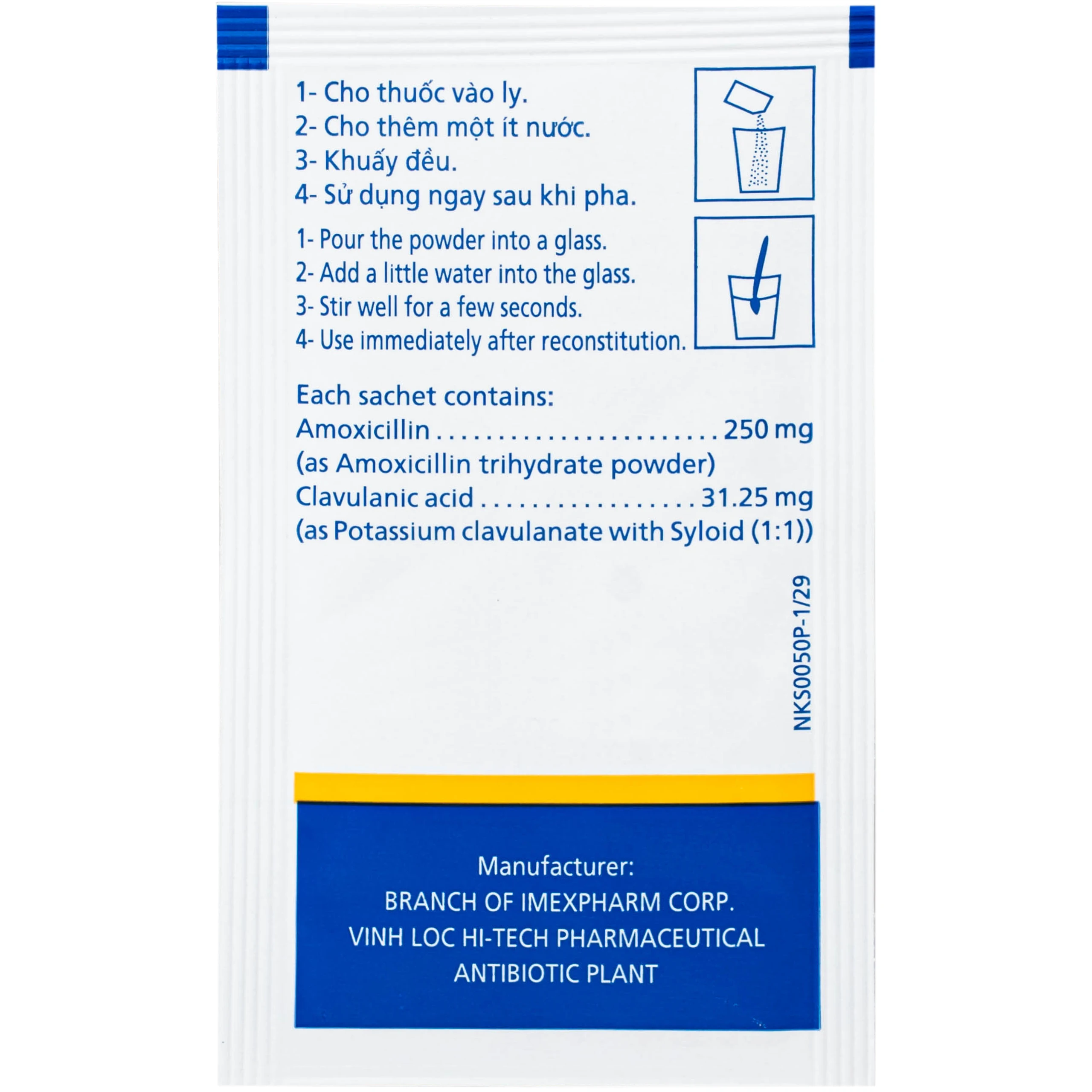 Thuốc Amoxicillin/Acid clavulanic 250mg/31,25 mg Imexpharm điều trị nhiễm khuẩn (Hộp 12 gói) 6