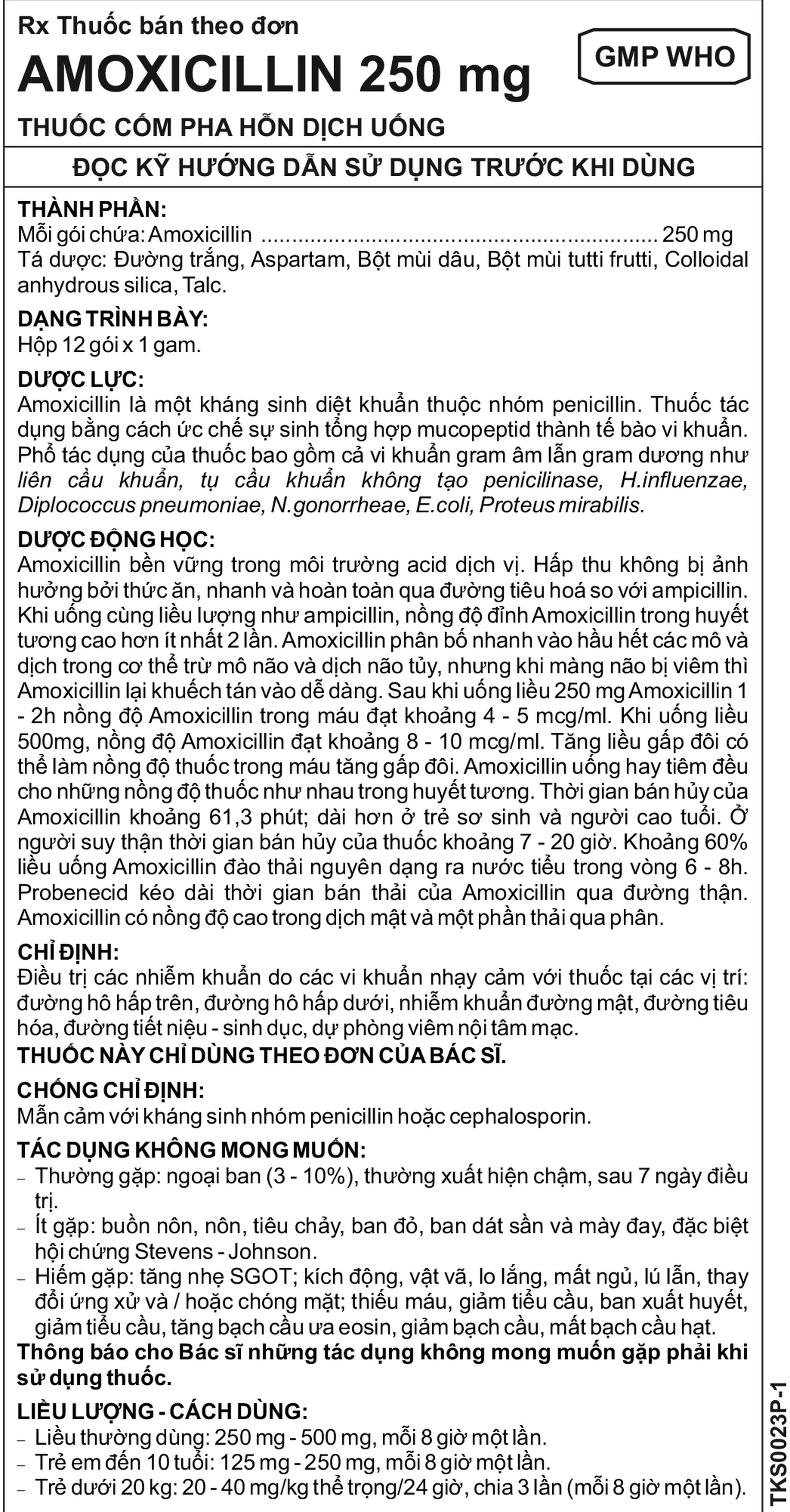 Hỗn dịch uống Amoxicillin 250mg Imexpharm điều trị nhiễm khuẩn đường hô hấp, đường mật, đường tiêu hóa (12 gói)