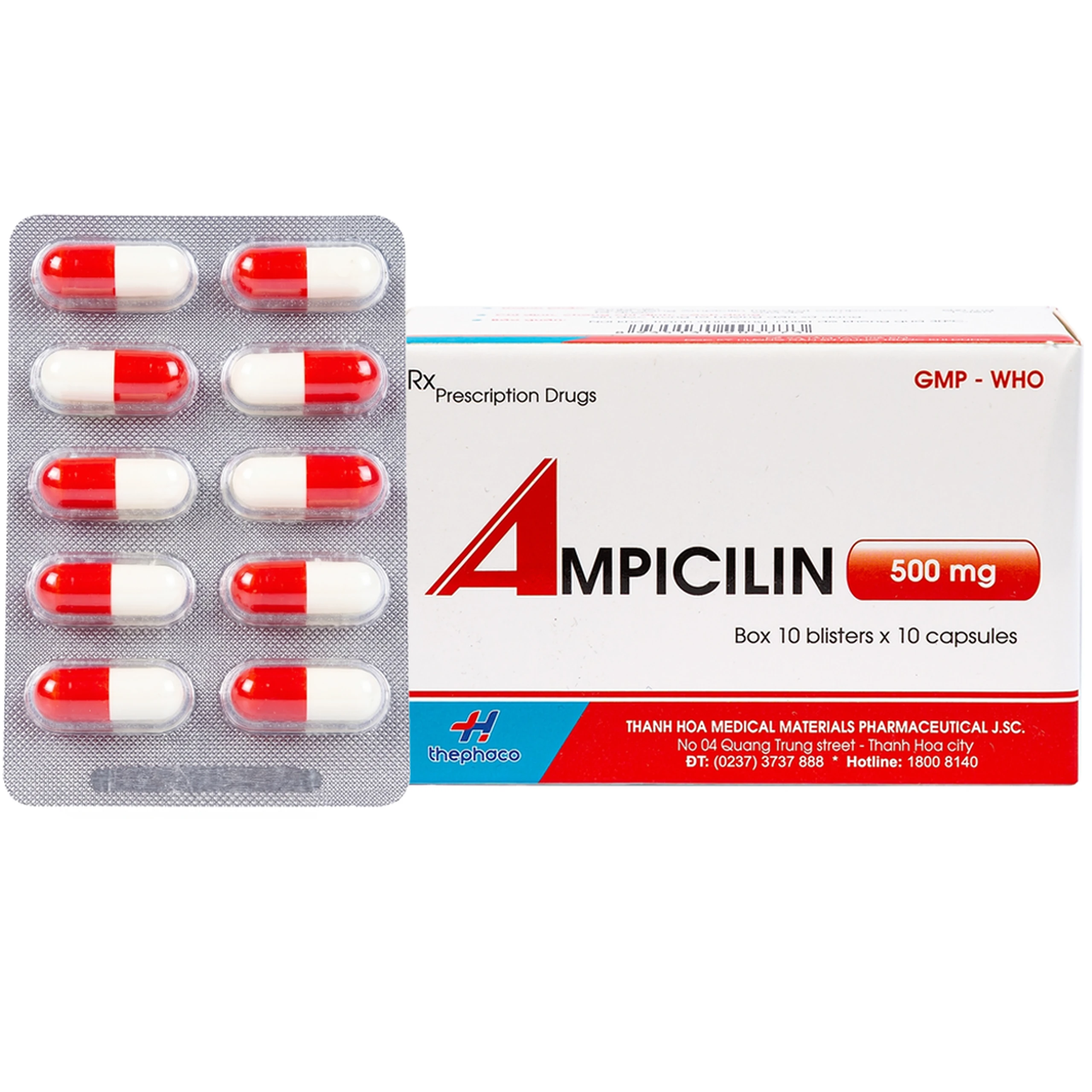 Thuốc Ampicilin 500mg Thephaco điều trị nhiễm khuẩn (10 vỉ x 10 viên) 1