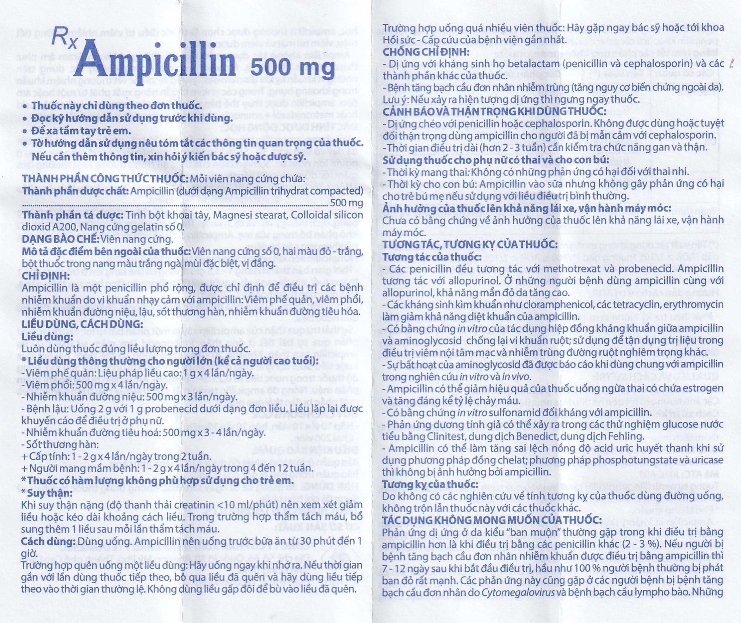 Thuốc Ampicillin 500mg Domesco điều trị nhiễm khuẩn (10 vỉ x 10 viên)