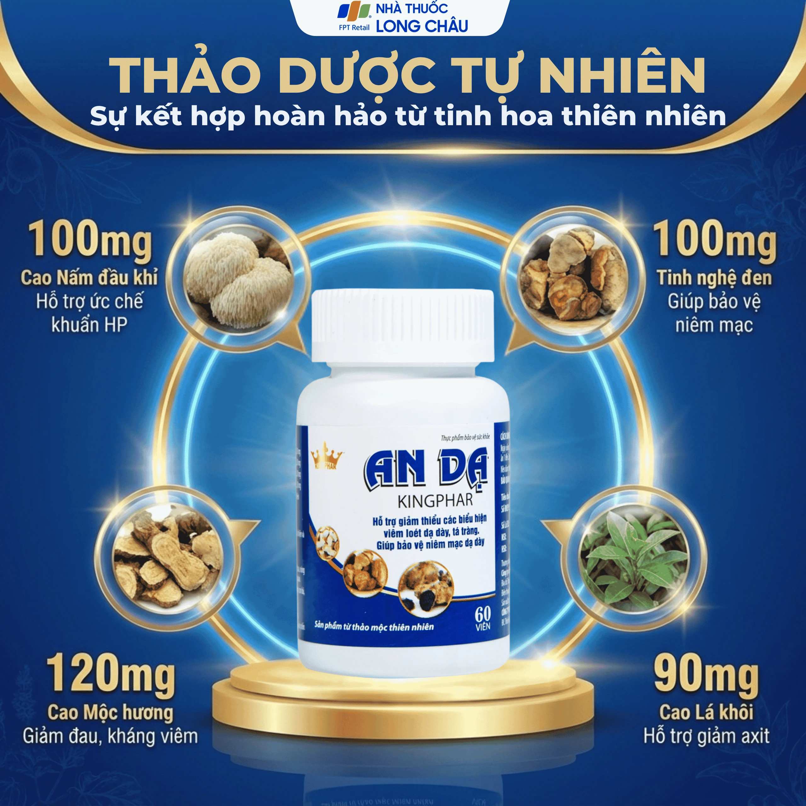 Viên uống hỗ trợ giảm axit dịch vị, giảm viêm loét dạ dày, tá tràng An Dạ Kingphar (60 viên) 3