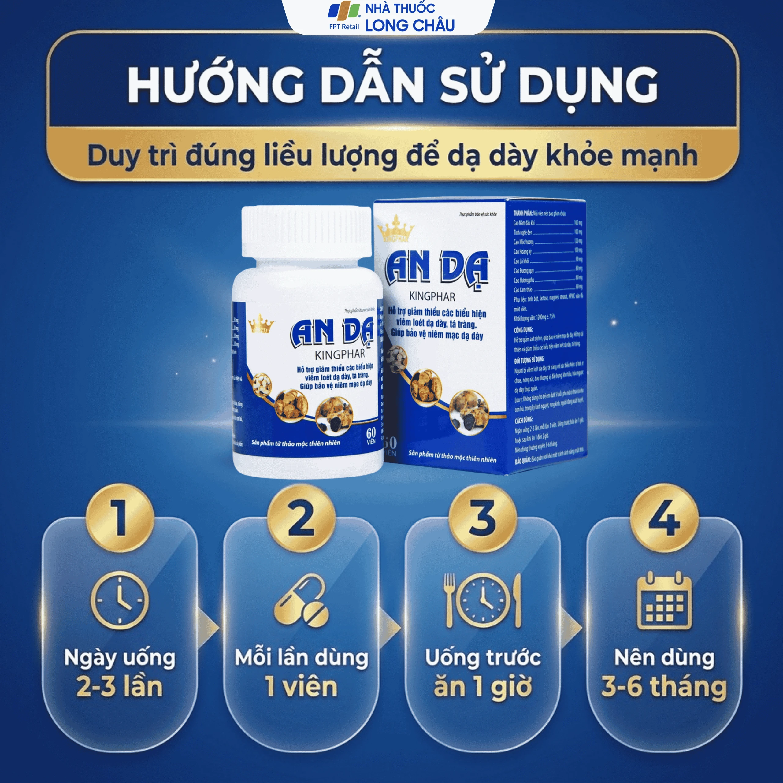 Viên uống hỗ trợ giảm axit dịch vị, giảm viêm loét dạ dày, tá tràng An Dạ Kingphar (60 viên) 5