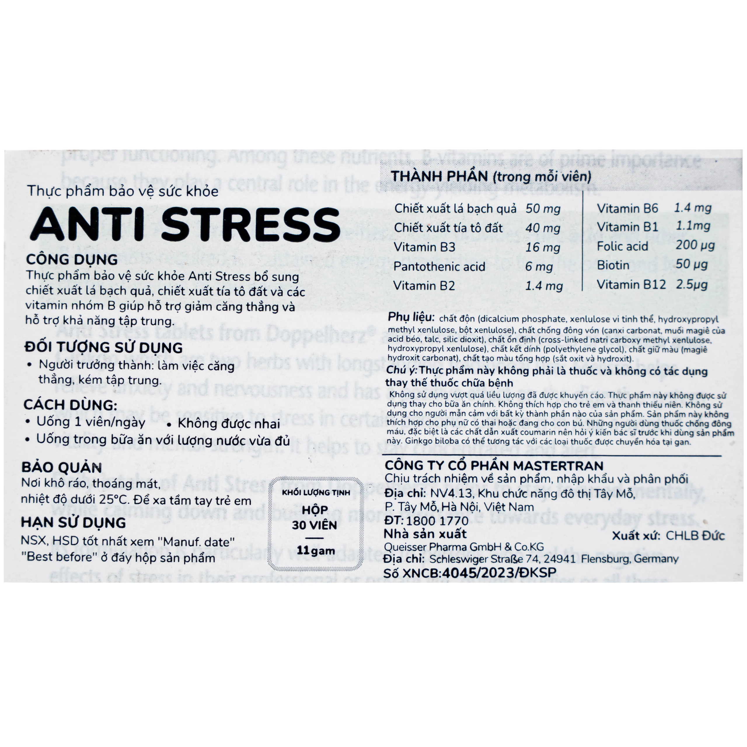 Viên uống hỗ trợ giảm căng thẳng Anti Stress Doppelherz (2 vỉ x 15 viên)