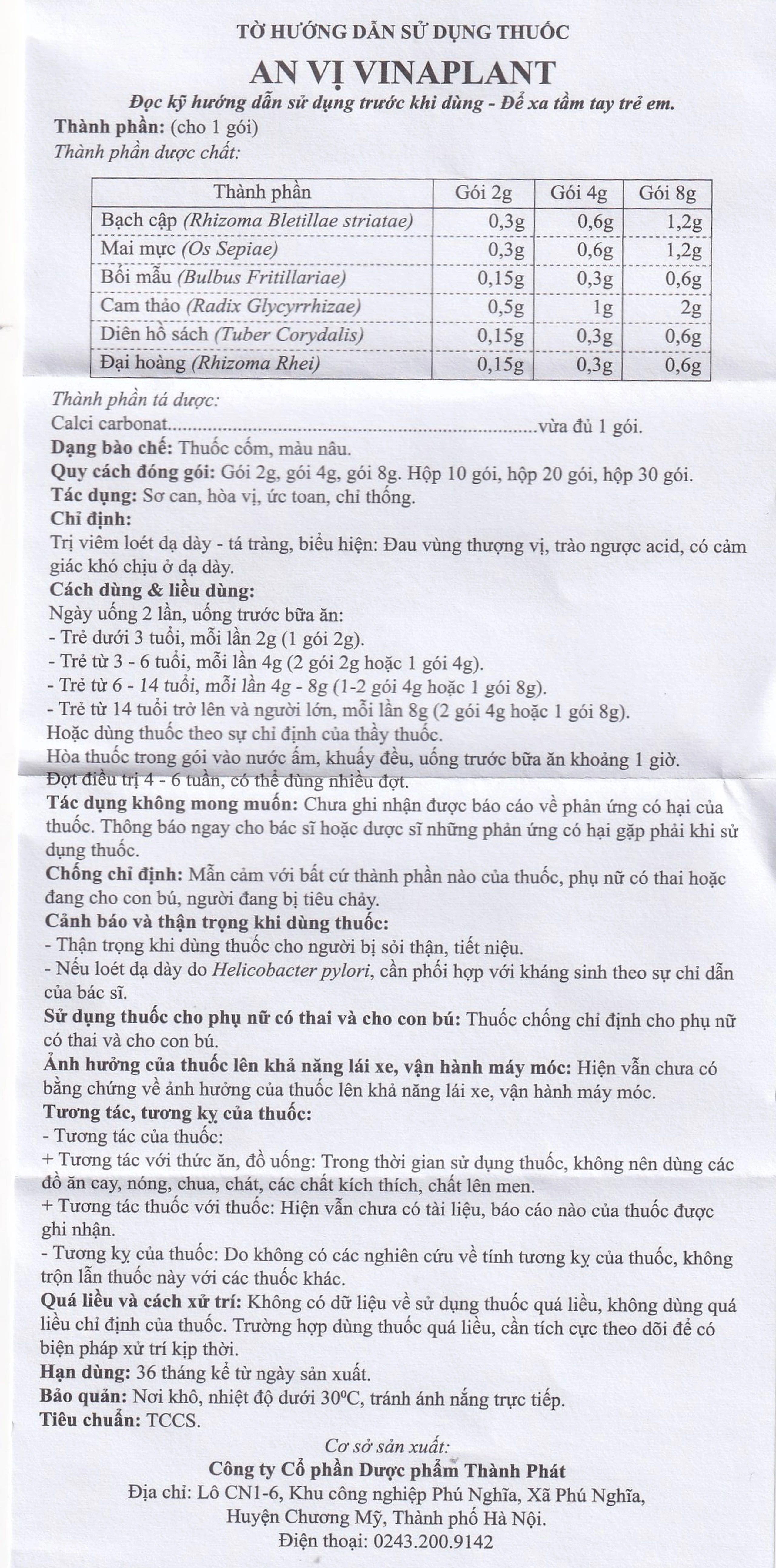 Thuốc An Vị Vinaplant TP Pharm điều trị viêm loét dạ dày - tá tràng (30 gói x 2g)